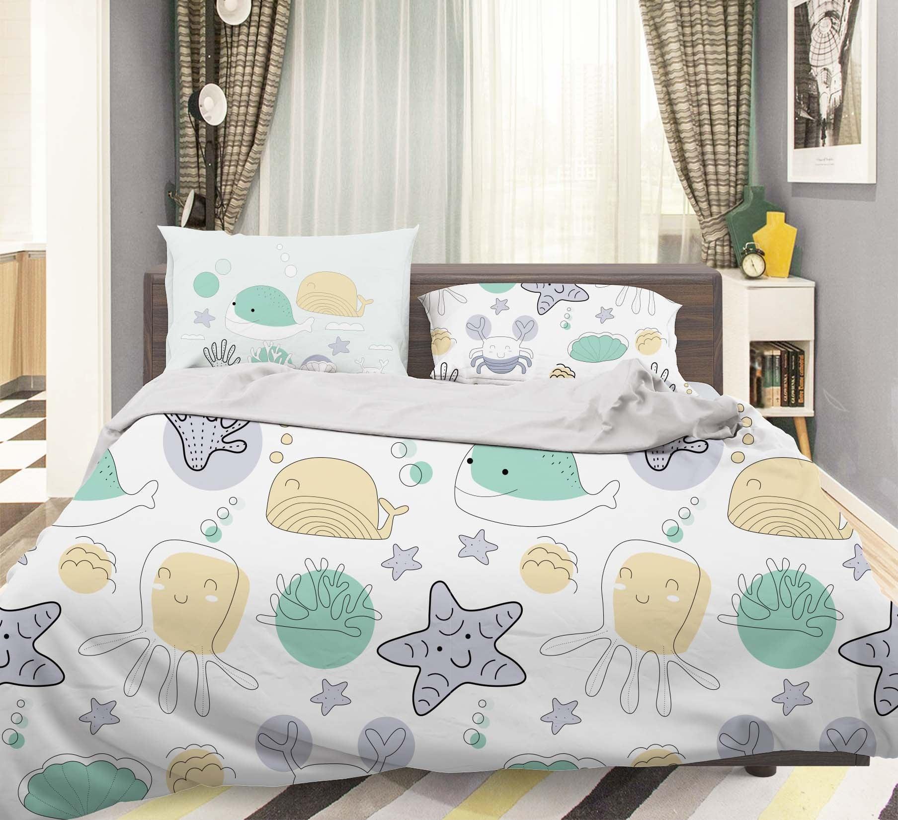 3D Whale Shark Coral Starfish Scallop Quilt Cover Set Bedding Set Pillowcases 30- Jess Art Decoration