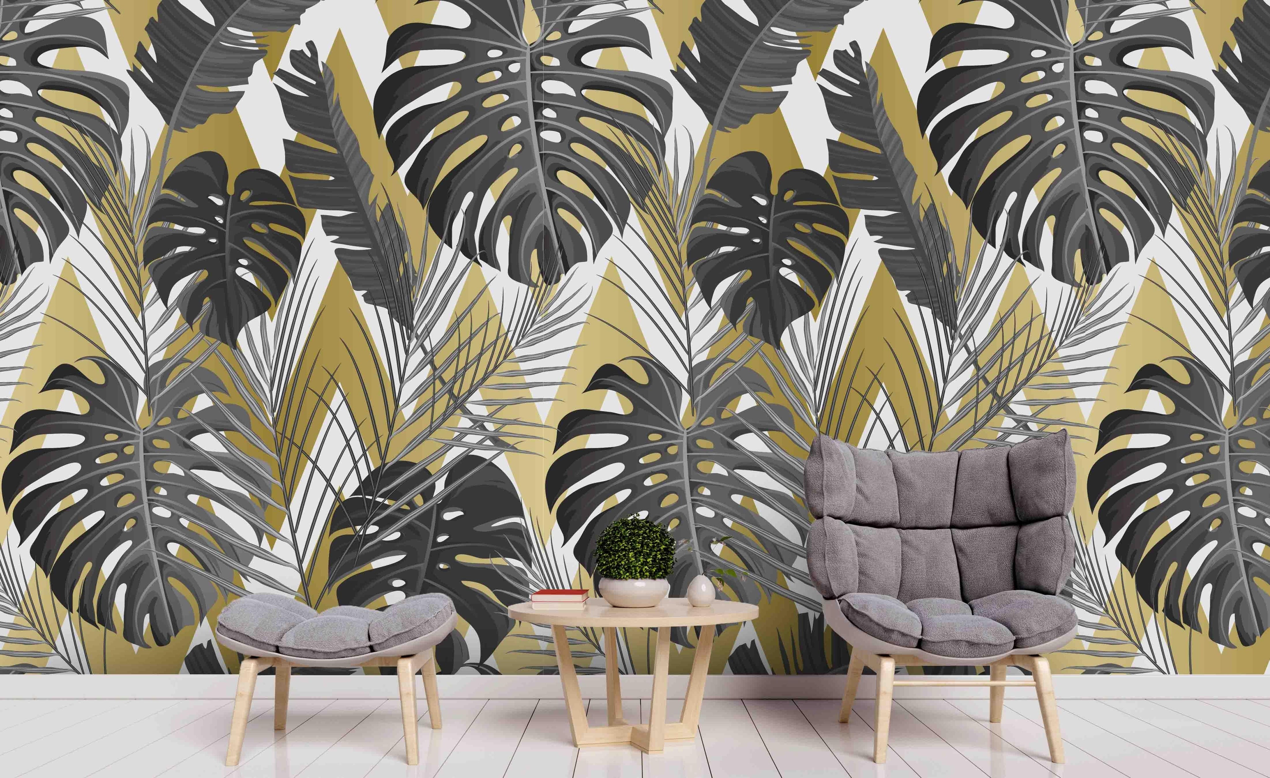 3D Black Palm Leaves Wall Mural Wallpaper 03- Jess Art Decoration