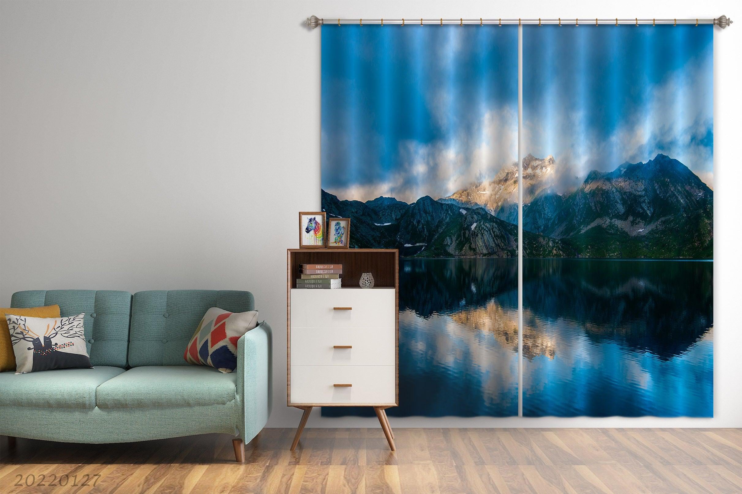 3D Mountain Lake Fog Curtains and Drapes GD 1538- Jess Art Decoration