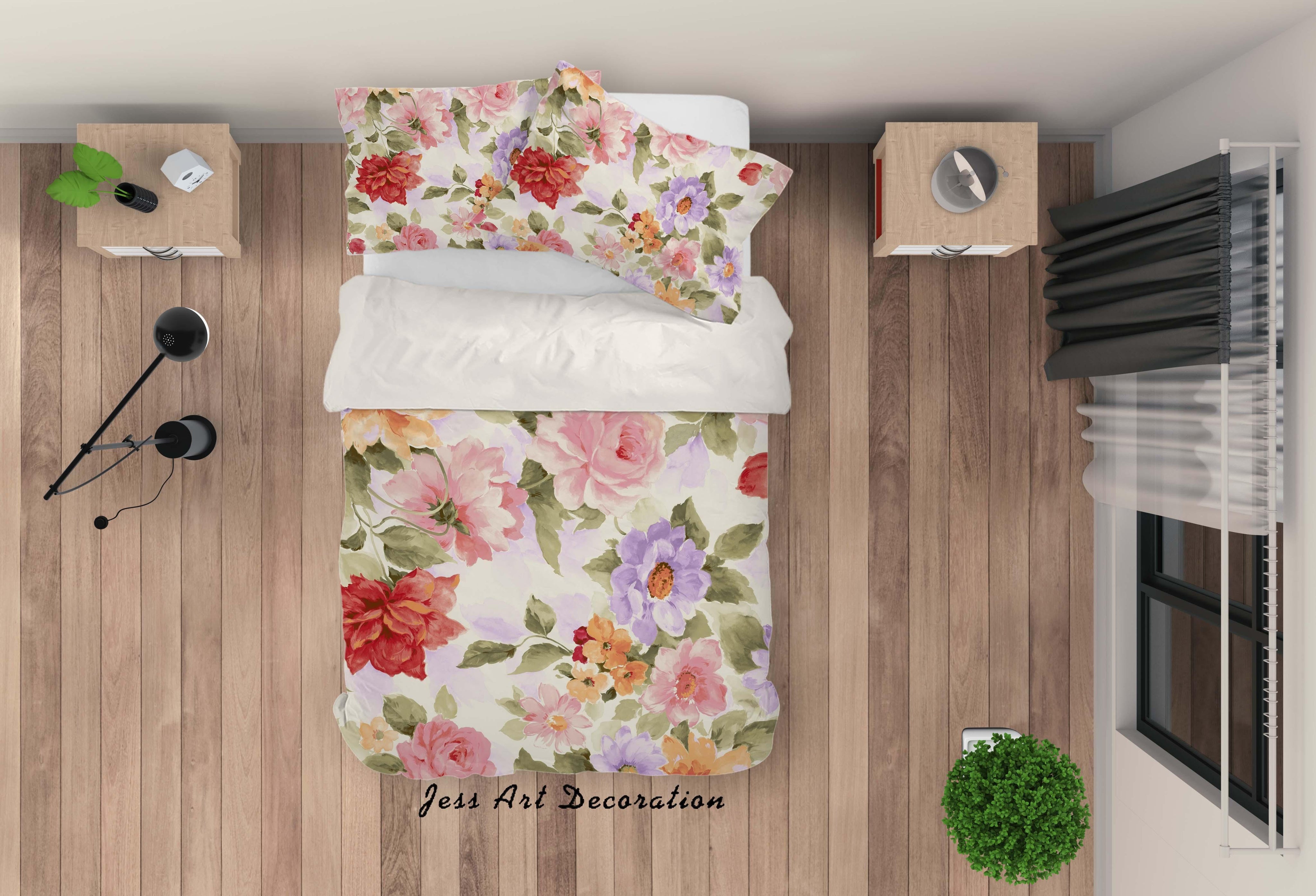 3D Watercolor Floral Quilt Cover Set Bedding Set Pillowcases 29- Jess Art Decoration