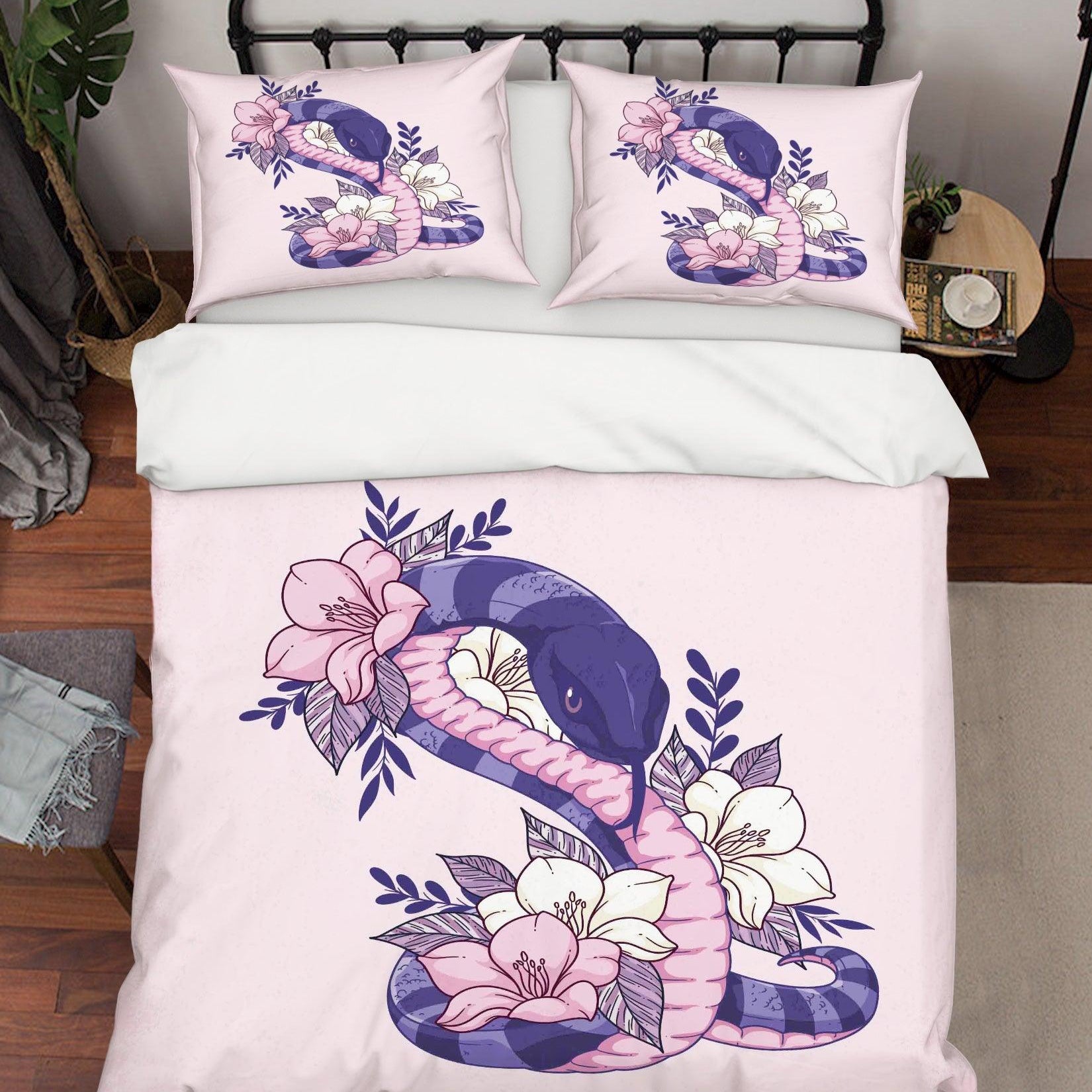 3D Pink Snake Floral Quilt Cover Set Bedding Set Duvet Cover Pillowcases SF08- Jess Art Decoration