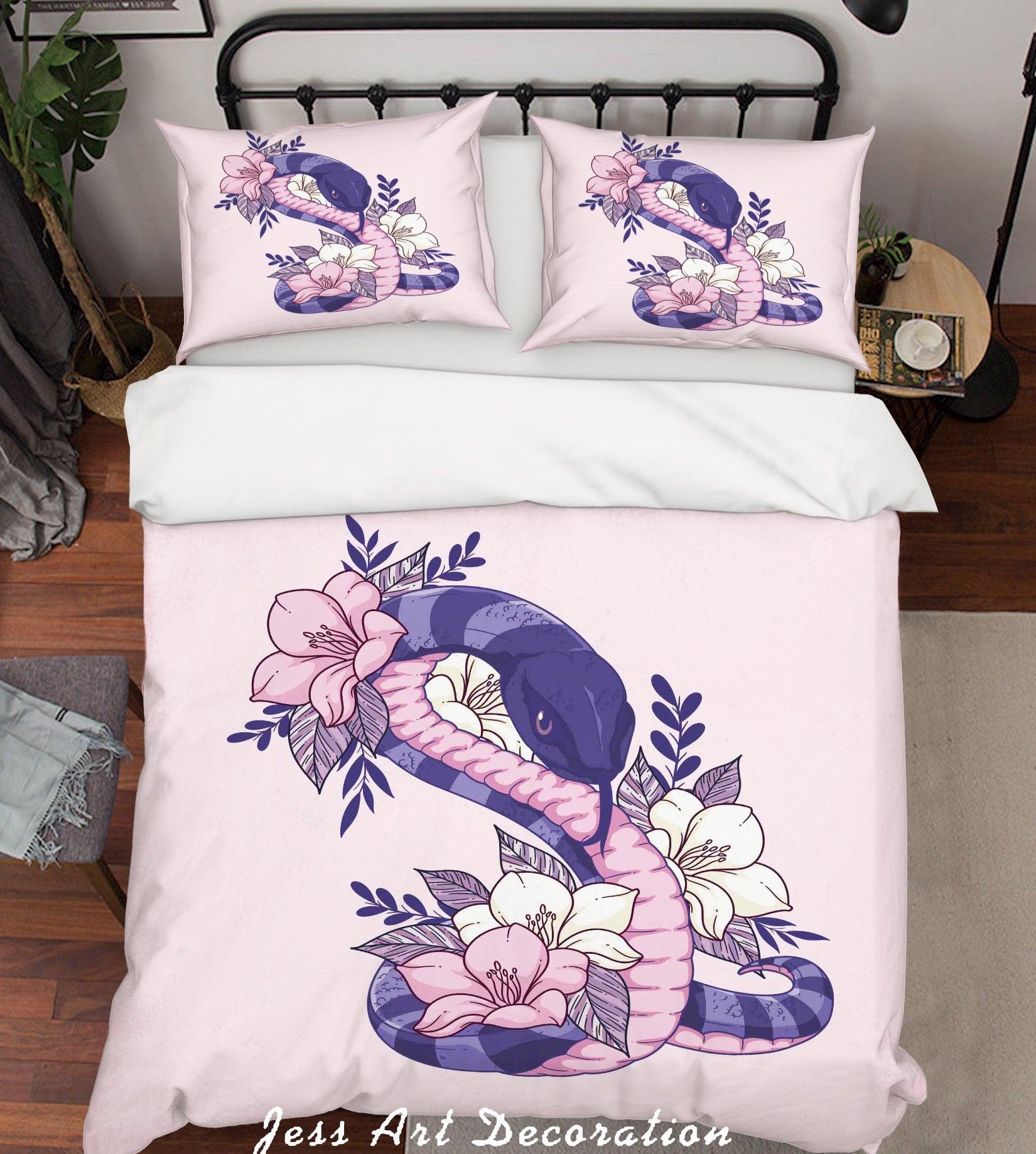 3D Pink Snake Floral Quilt Cover Set Bedding Set Duvet Cover Pillowcases SF08- Jess Art Decoration
