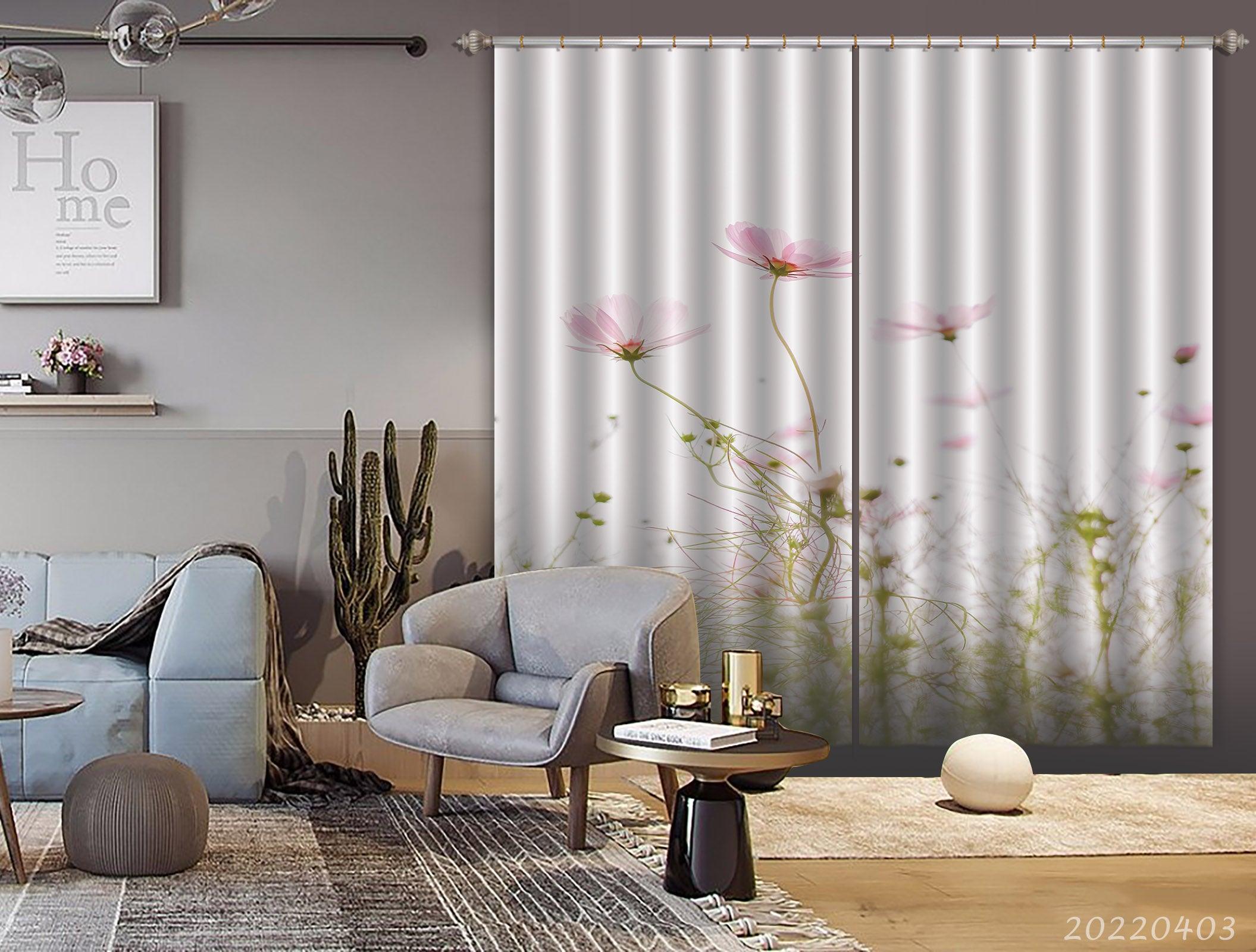 3D Field Plant Pink Flower Curtains and Drapes GD 3318- Jess Art Decoration