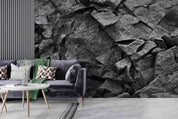3D Black Slate Rock dark slate rock texture wall mural wallpaper for dining room - view 2