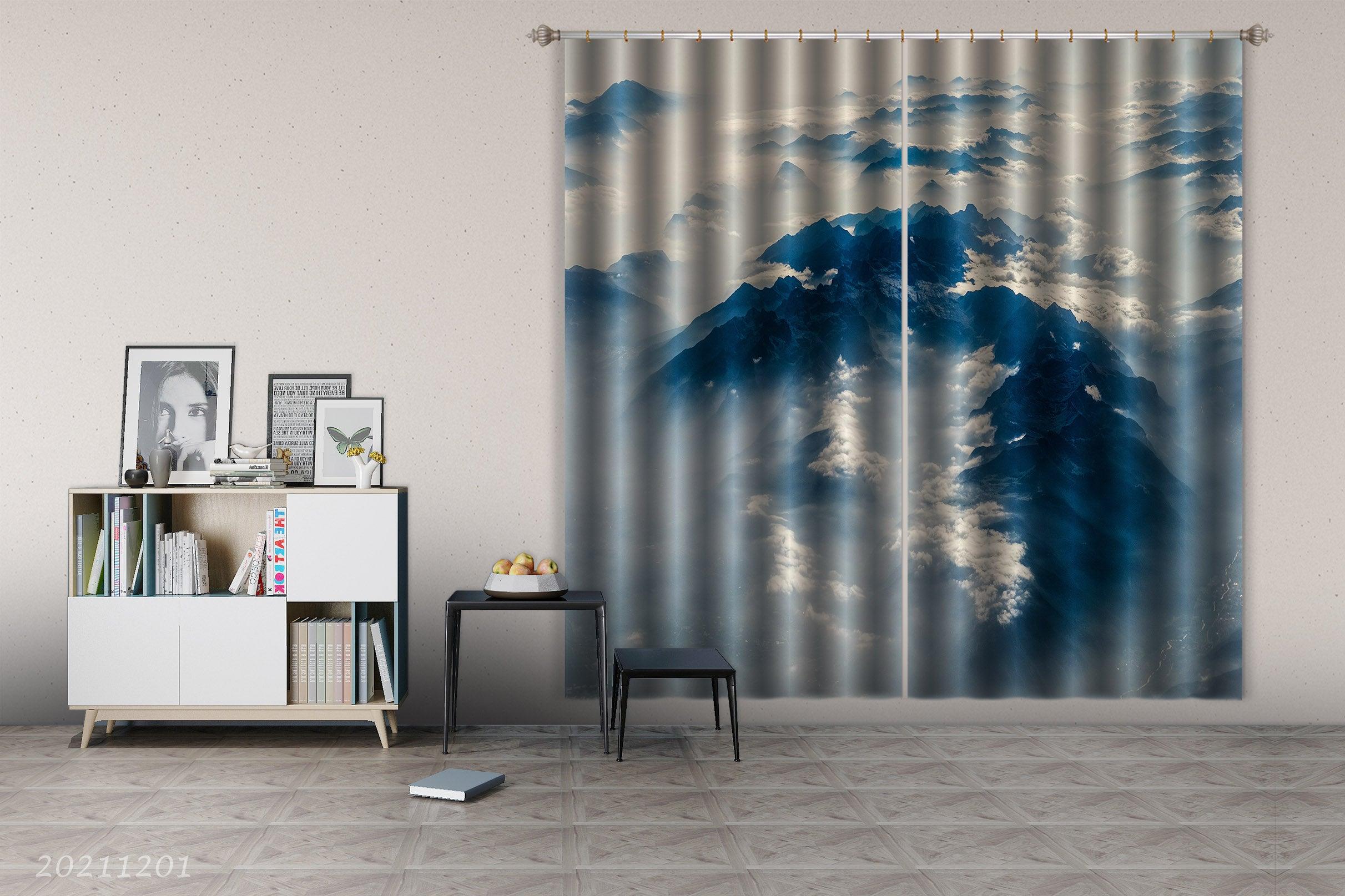 3D Abstract Art Blue Geometry Curtains and Drapes LLL 1- Jess Art Decoration