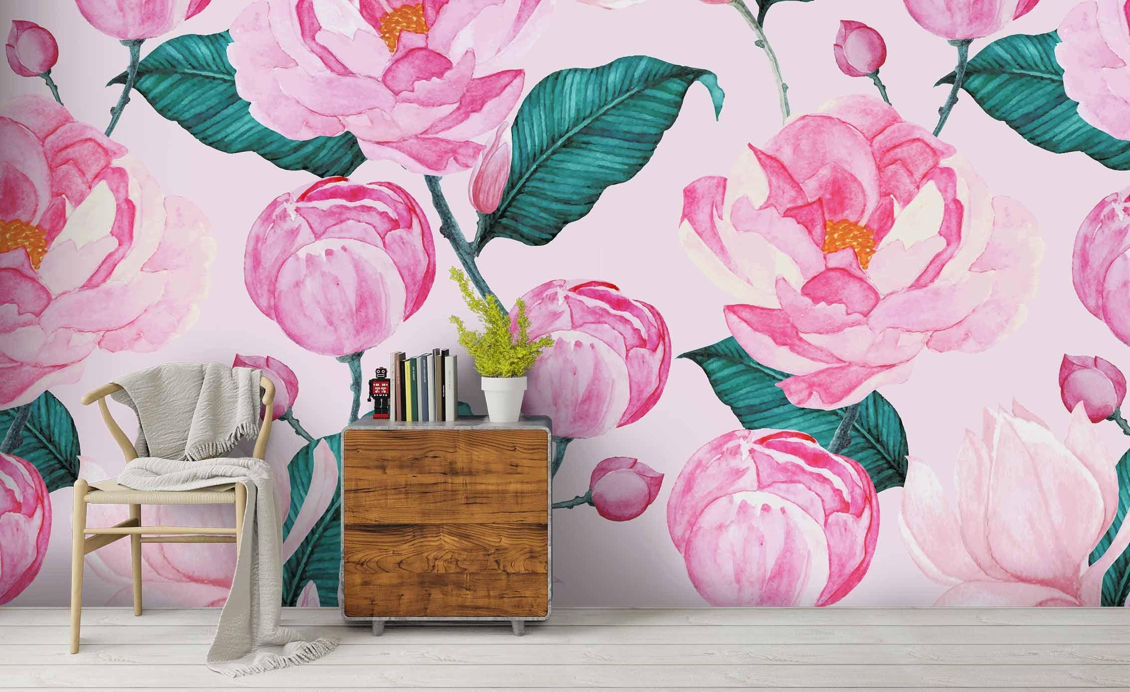 3D Watercolor Pink Floral Wall Mural Wallpaper 40 LQH- Jess Art Decoration