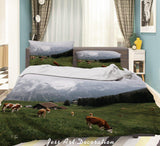 3D Cows Grass Cabins Mountains Quilt Cover Set Bedding Set Duvet Cover Pillowcases WJ 1919- Jess Art Decoration