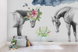 3D Horse Flowers Bird Wall Mural Wallpaper SF30- Jess Art Decoration