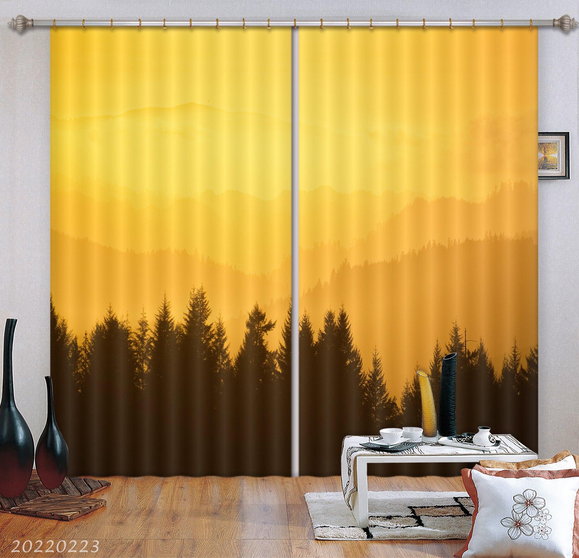 3D Woods Yellow Sky Misty Curtains and Drapes GD 2481- Jess Art Decoration
