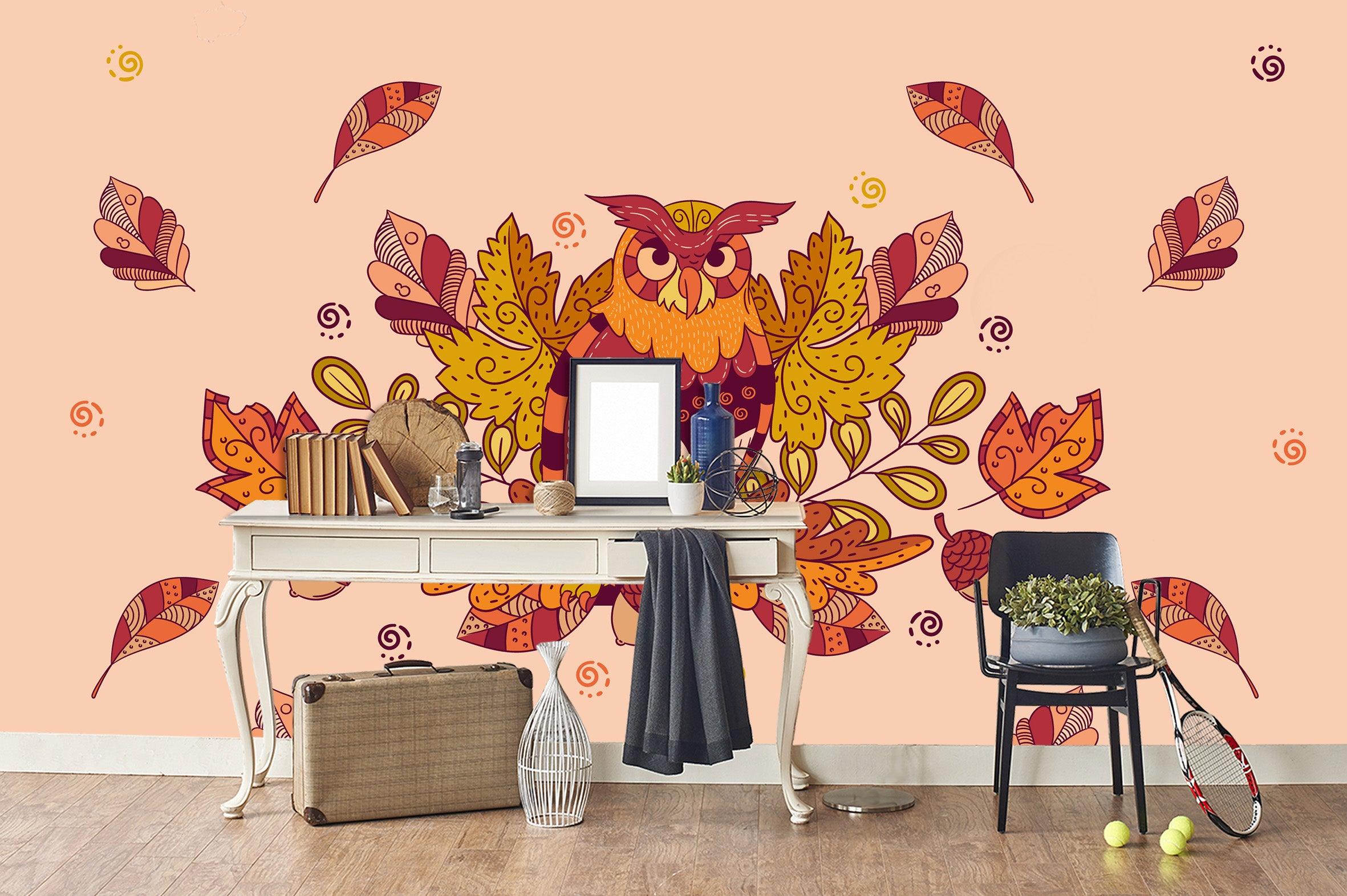 3D Watercolor Owl Leaves Wall Mural Wallpaper 54- Jess Art Decoration