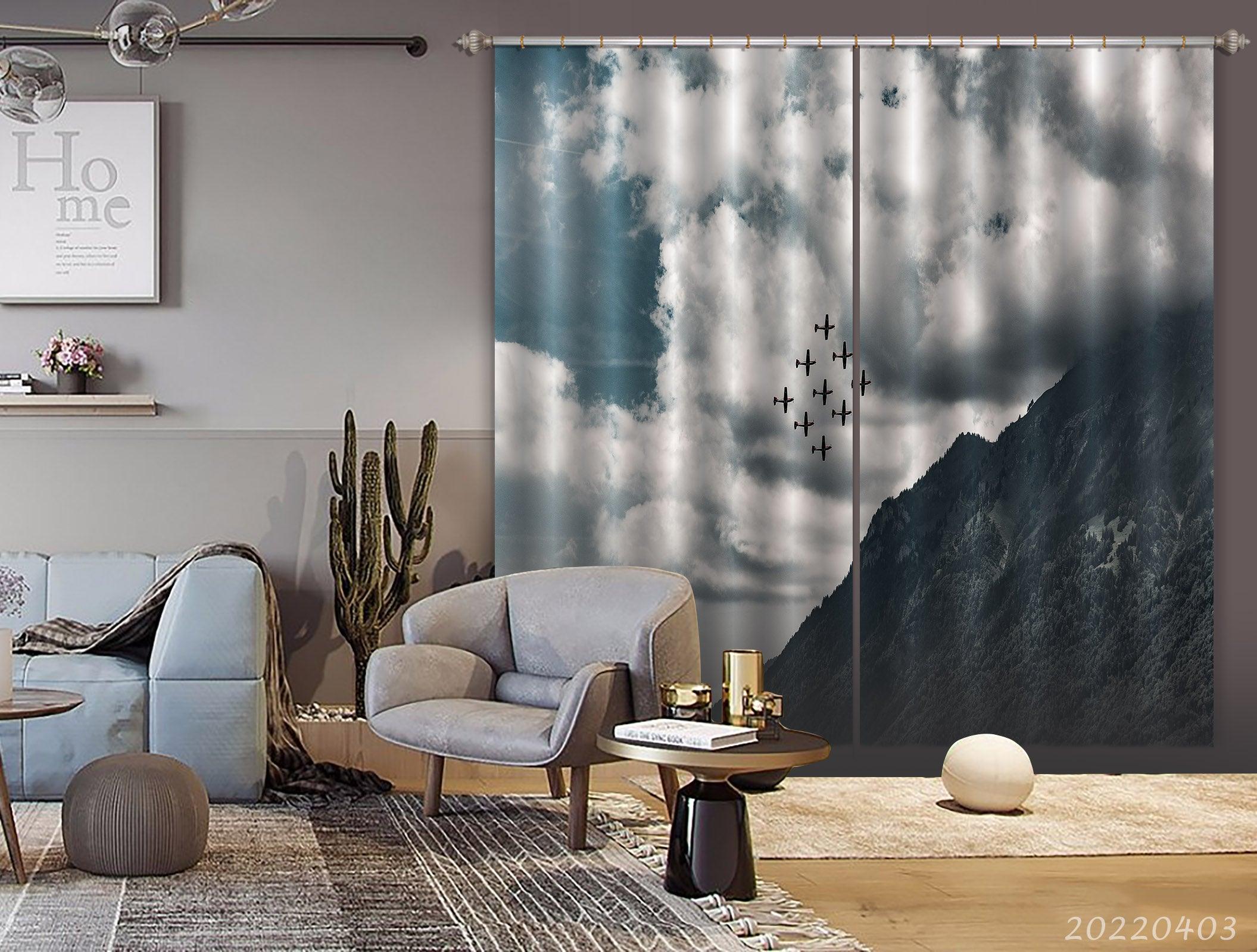 3D Landscape Mountain Cloudy Airplane Team Curtains and Drapes GD 3314- Jess Art Decoration