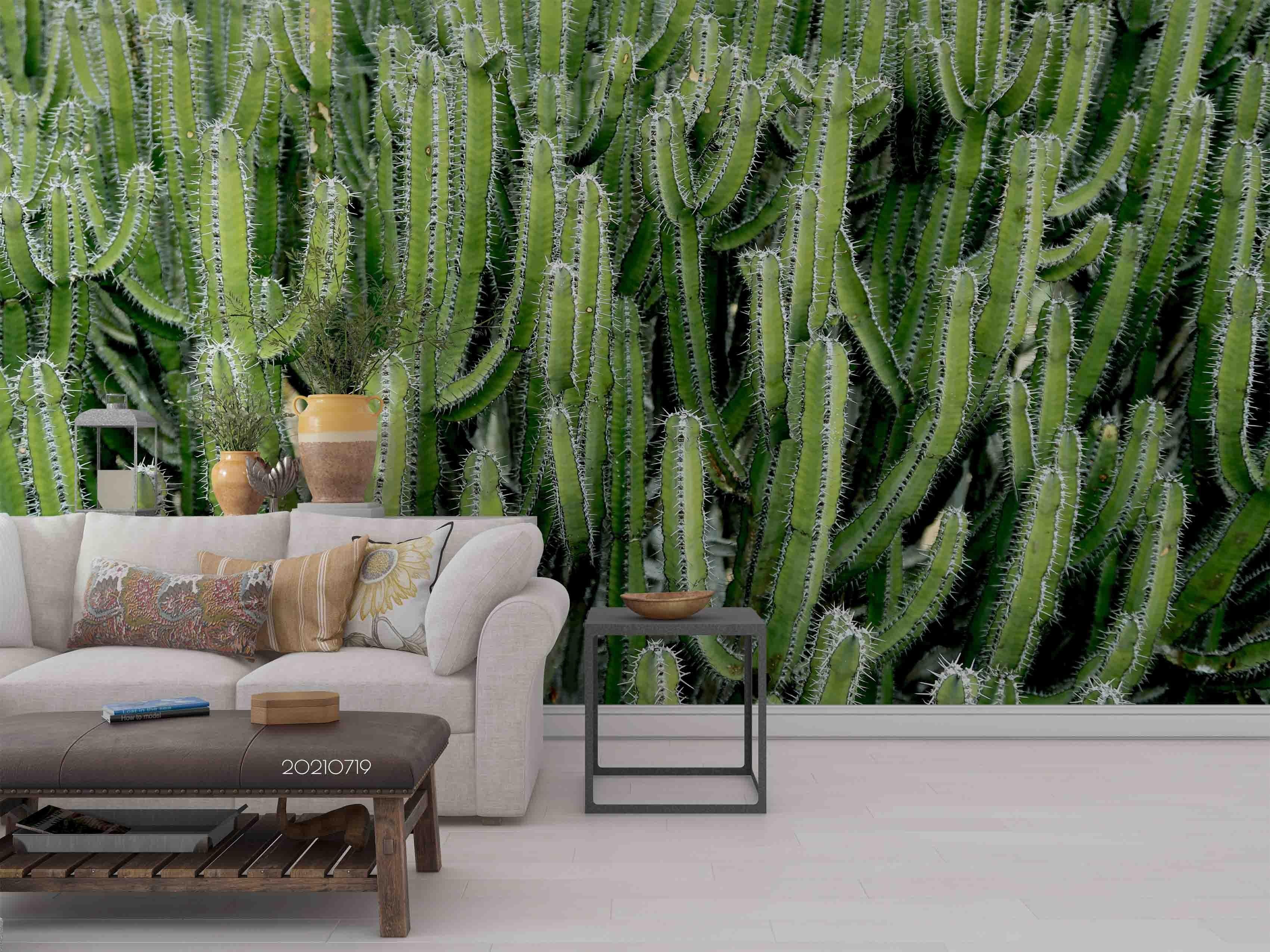 3D Green Cactus Background Wall Mural Wallpaper SWW2966- Jess Art Decoration