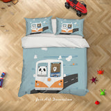 3D Cartoon Cute Animal Bear Bus Quilt Cover Set Bedding Set Duvet Cover Pillowcases WJ 9556- Jess Art Decoration