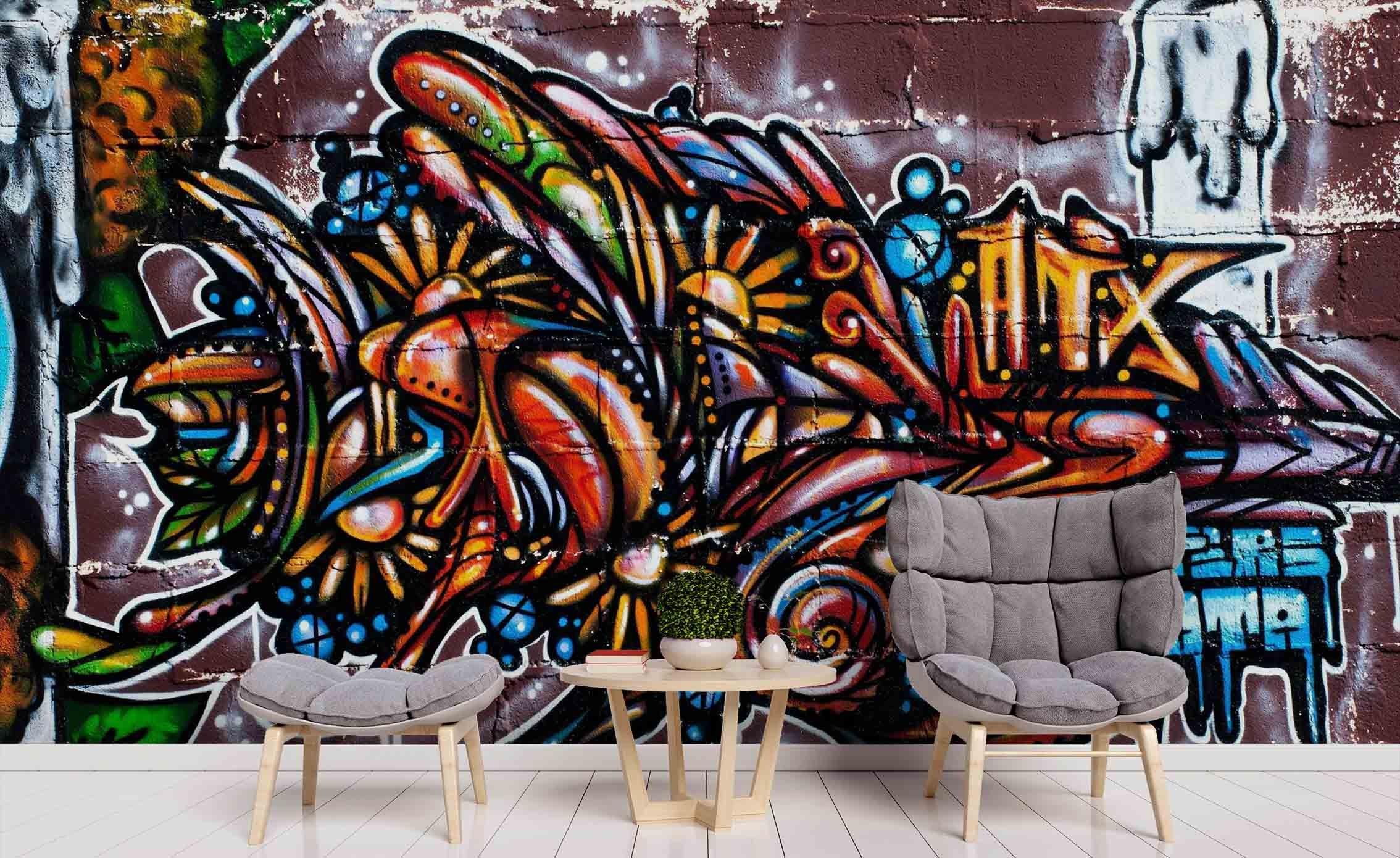 Abstract Graffiti Wallpaper urban graffiti wall mural for teen room, studio or feature wall - view 2