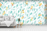 3D Yellow Floral Blue Leaves Wall Mural Wallpaper 06- Jess Art Decoration