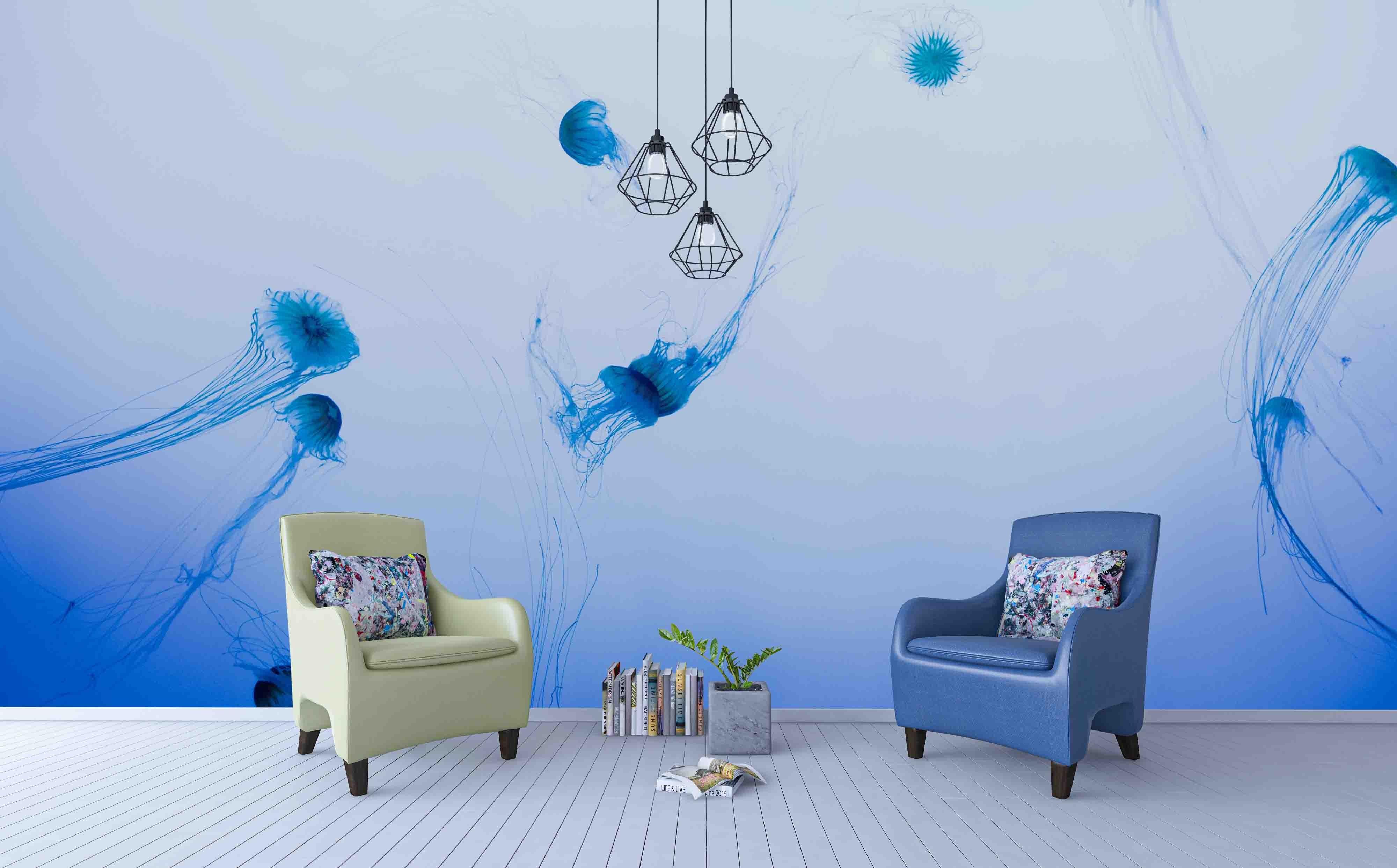 3D Blue Sea Jellyfish Wall Mural Wallpa 19- Jess Art Decoration