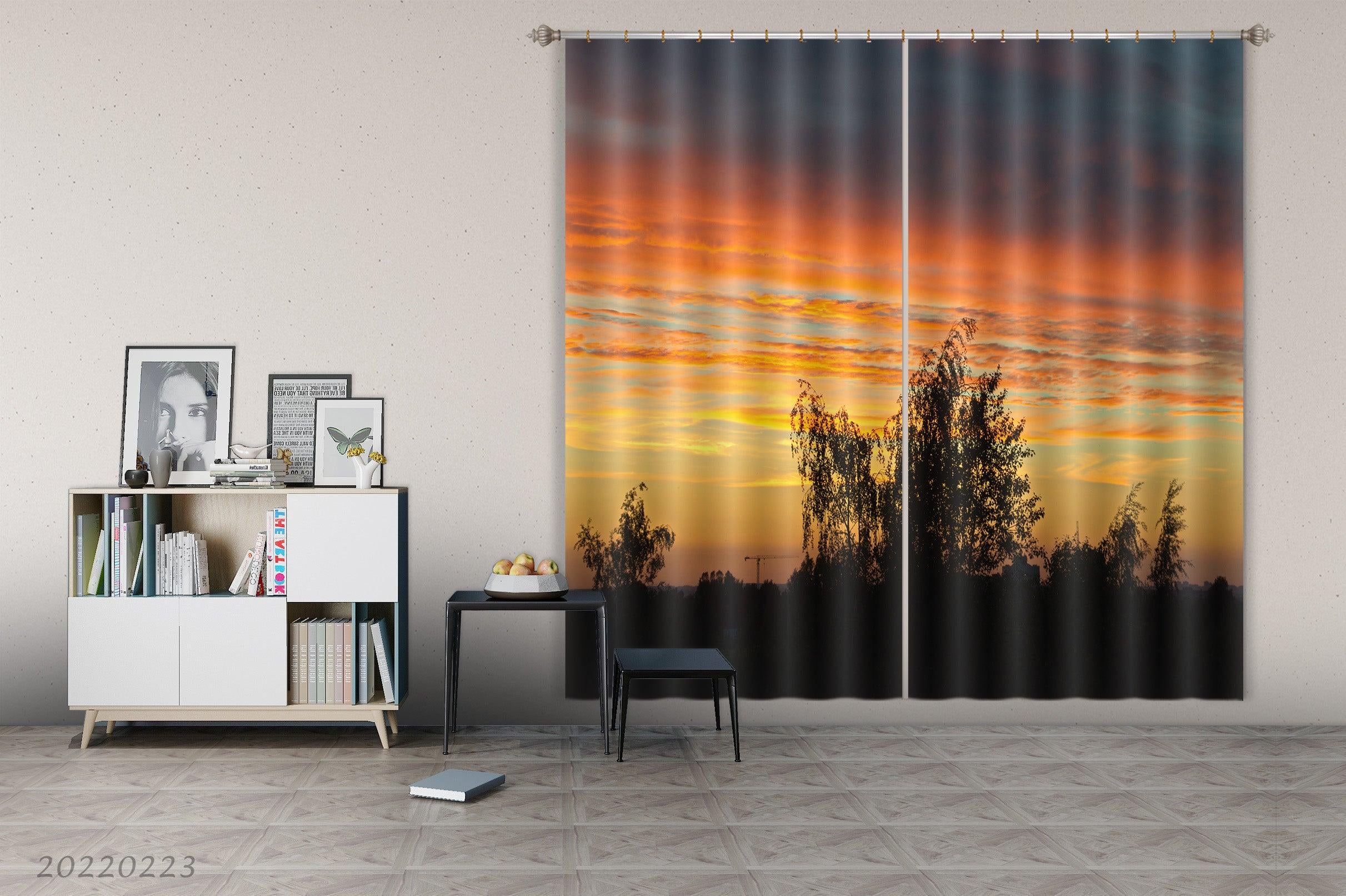 3D Countryside Tree Orange Sky Cloud Curtains and Drapes GD 2563- Jess Art Decoration