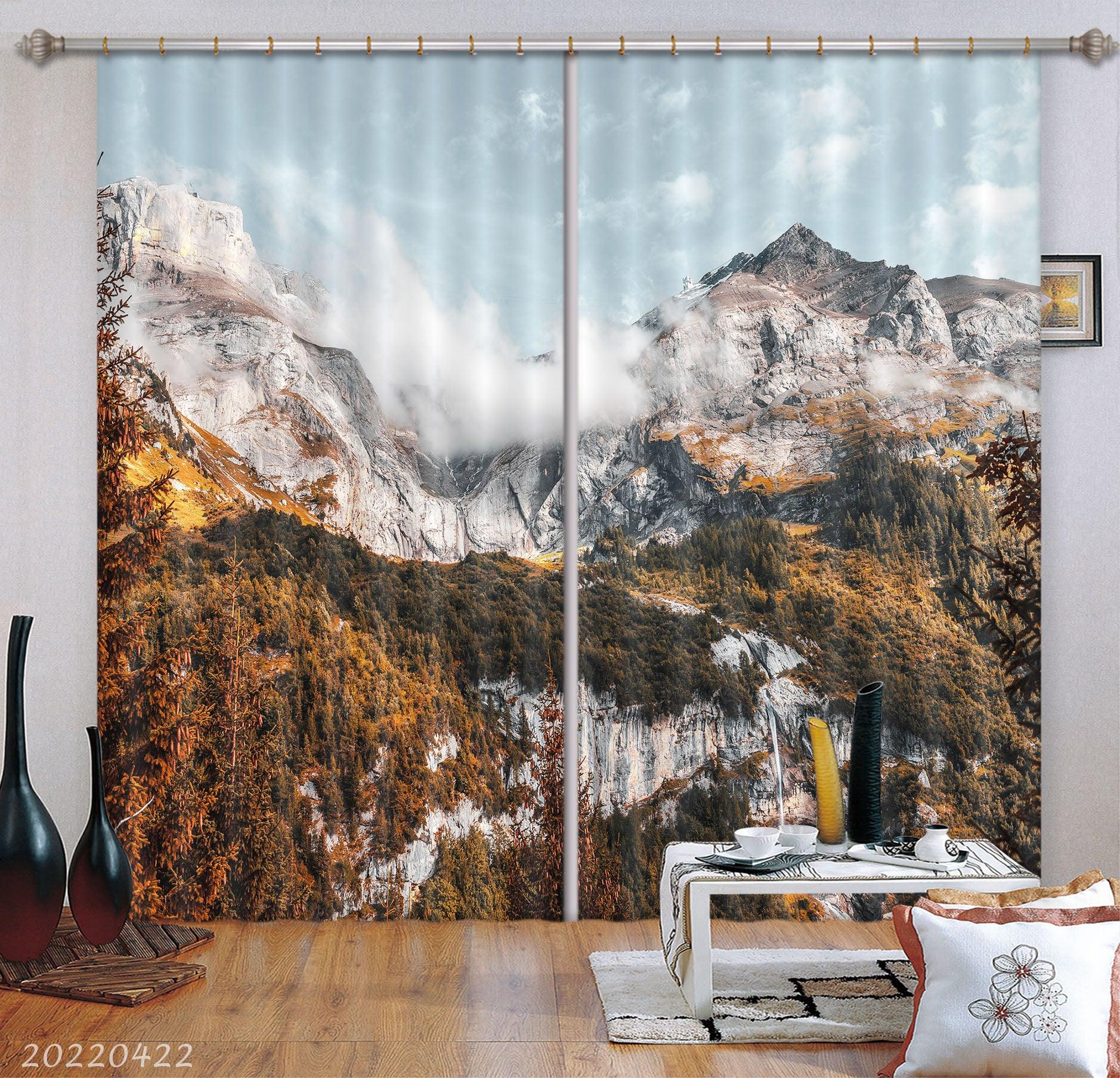 3D Landscape Peak Rock Wilderness Plant Fog Curtains and Drapes GD 4263- Jess Art Decoration