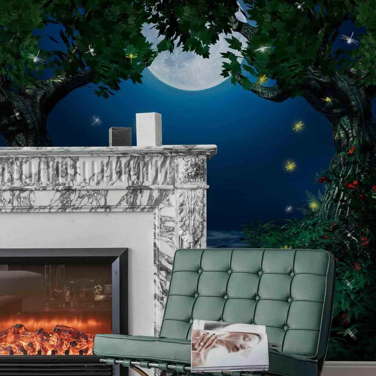 3D Tree Moon Dragonfly Night Wall Mural Wallpaper 09- Jess Art Decoration