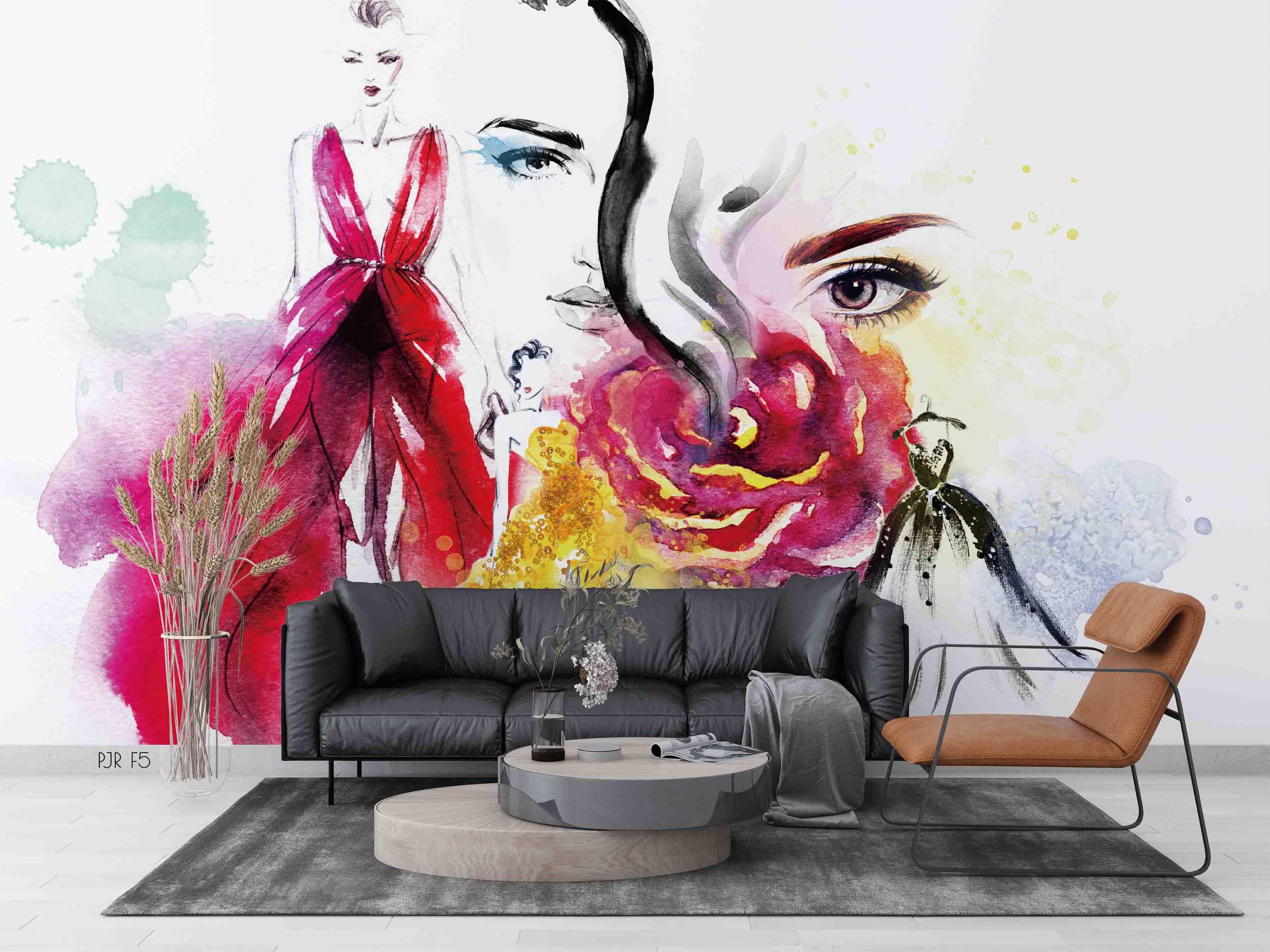 3D Abstract Watercolour Fashion Girl Wall Mural Wallpaper WJ 6671- Jess Art Decoration