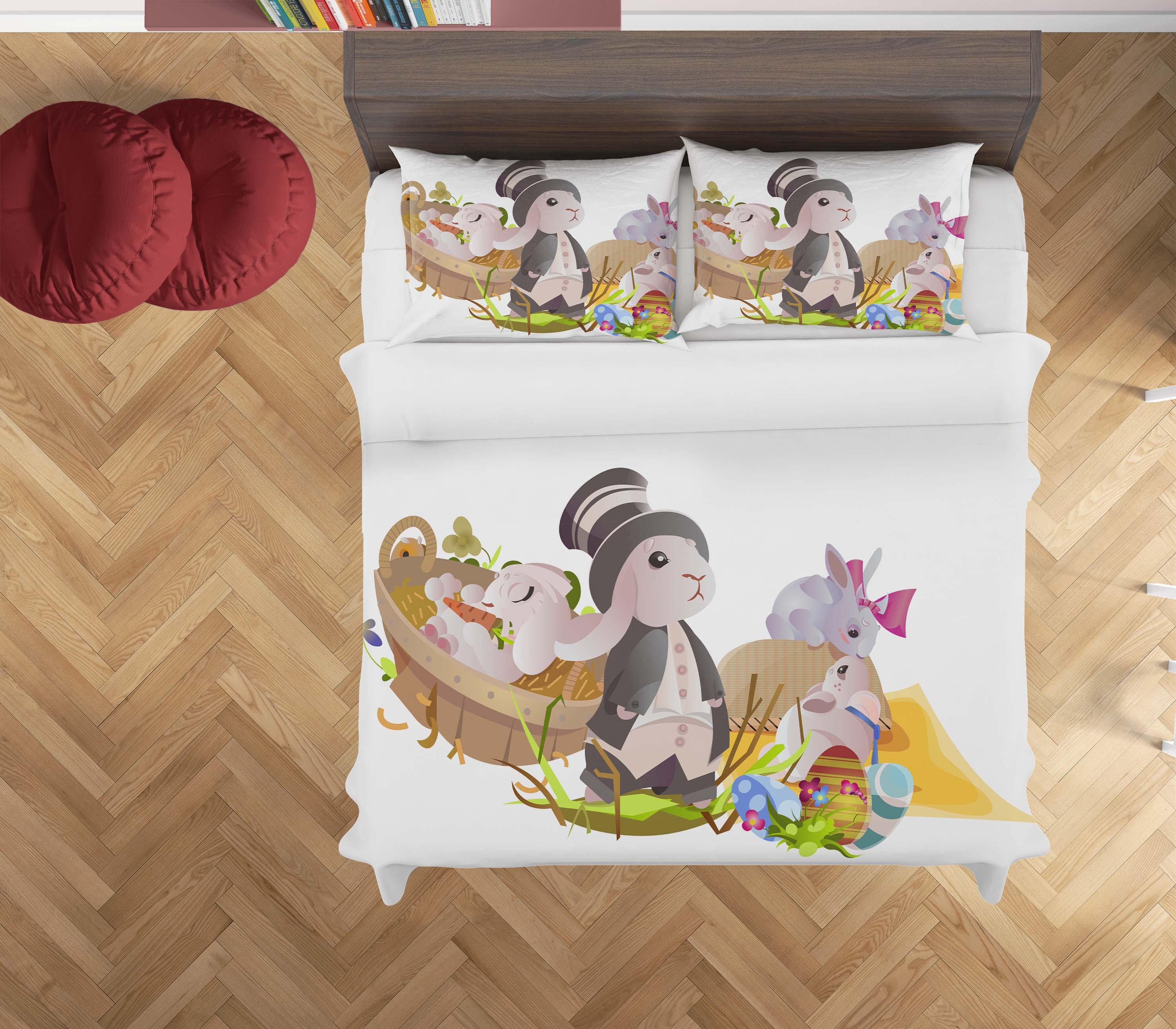 3D White Cartoon Rabbit Quilt Cover Set Bedding Set Duvet Cover Pillowcases SF- Jess Art Decoration