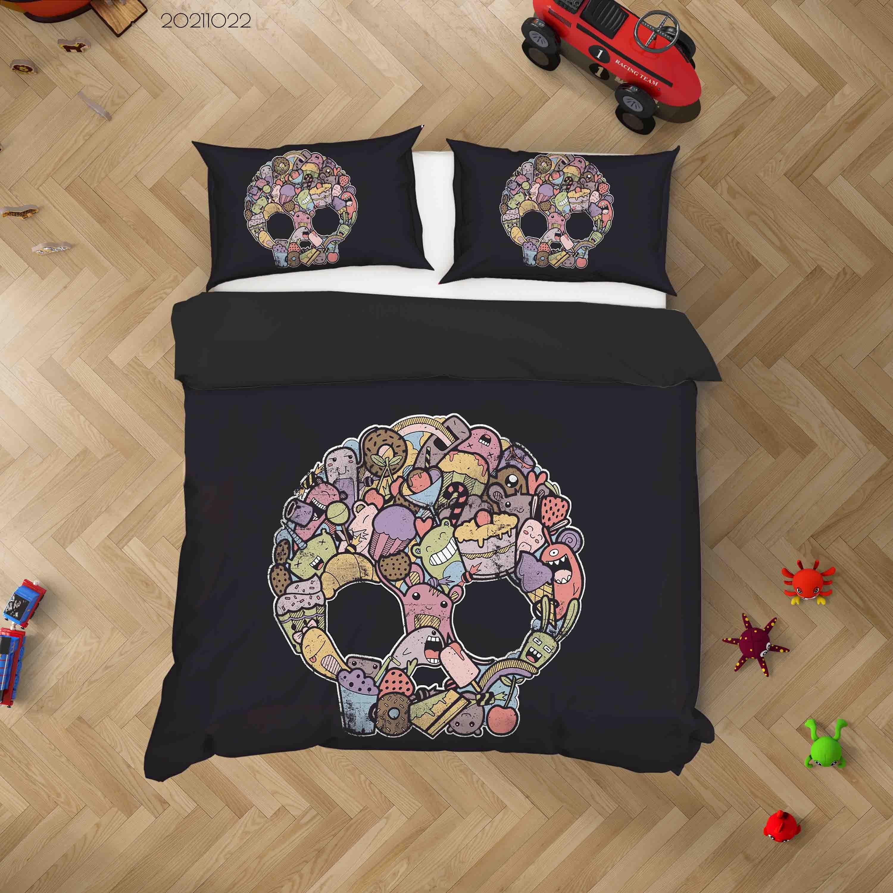 3D Abstract Skull Graffiti Pattern Quilt Cover Set Bedding Set Duvet Cover Pillowcases 79- Jess Art Decoration