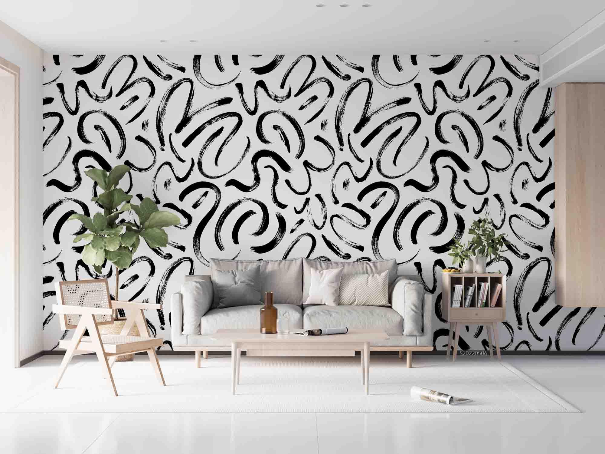 3D Abstract Black White Line Pattern Wall Mural Wallpaper GD 4595- Jess Art Decoration