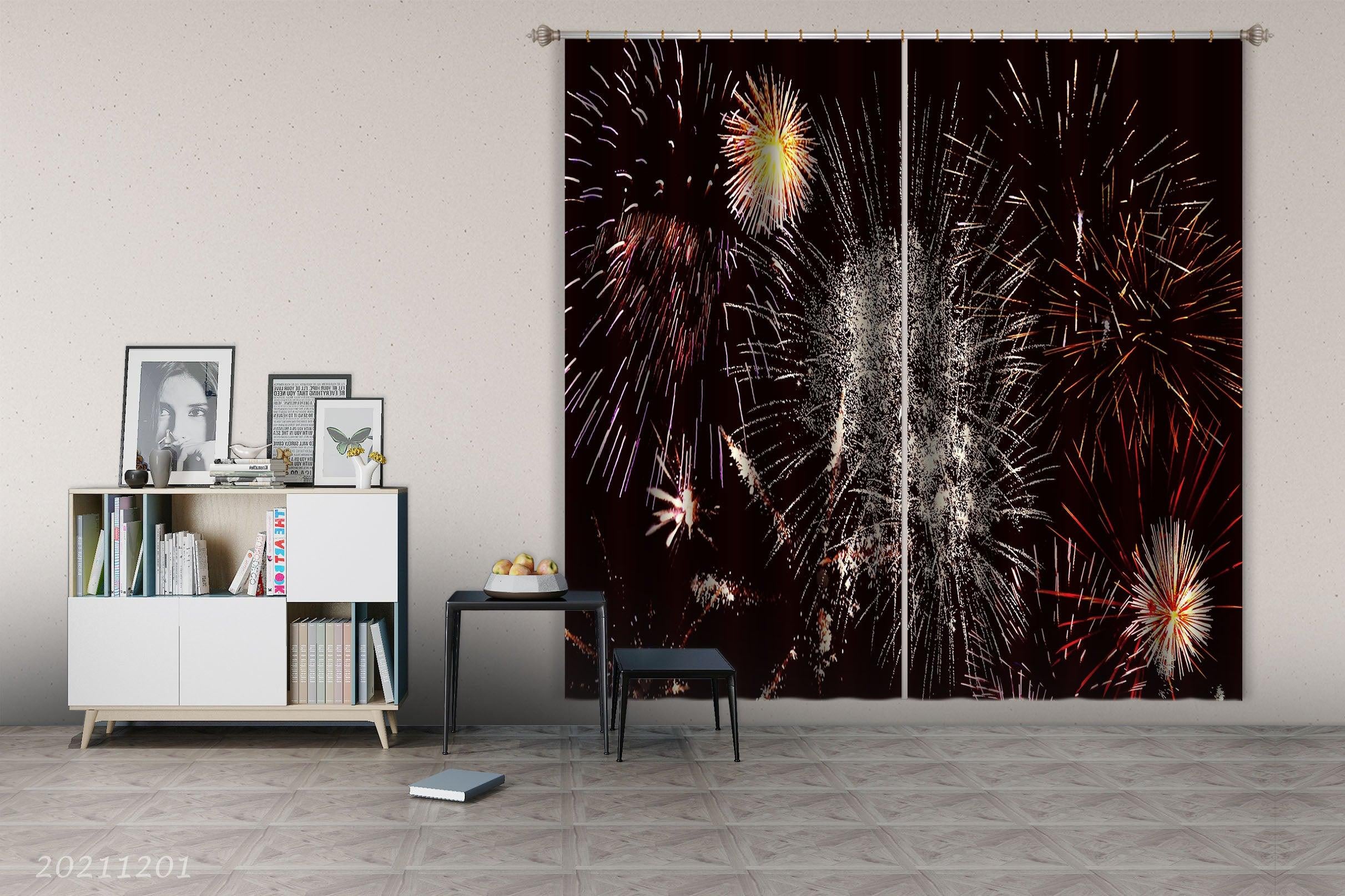 3D Abstract Color Fireworks Night Curtains and Drapes LLL 318- Jess Art Decoration