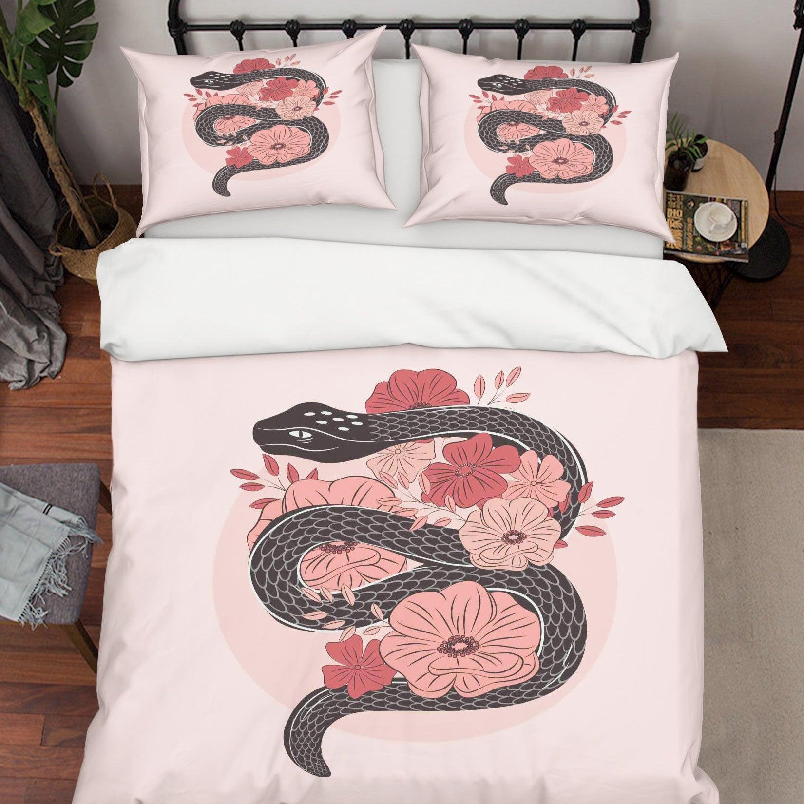 3D Cartoon Snake Floral Quilt Cover Set Bedding Set Duvet Cover Pillowcases SF111- Jess Art Decoration