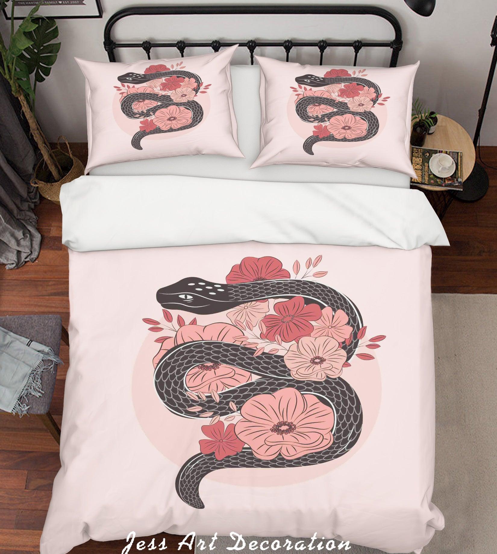 3D Cartoon Snake Floral Quilt Cover Set Bedding Set Duvet Cover Pillowcases SF111- Jess Art Decoration