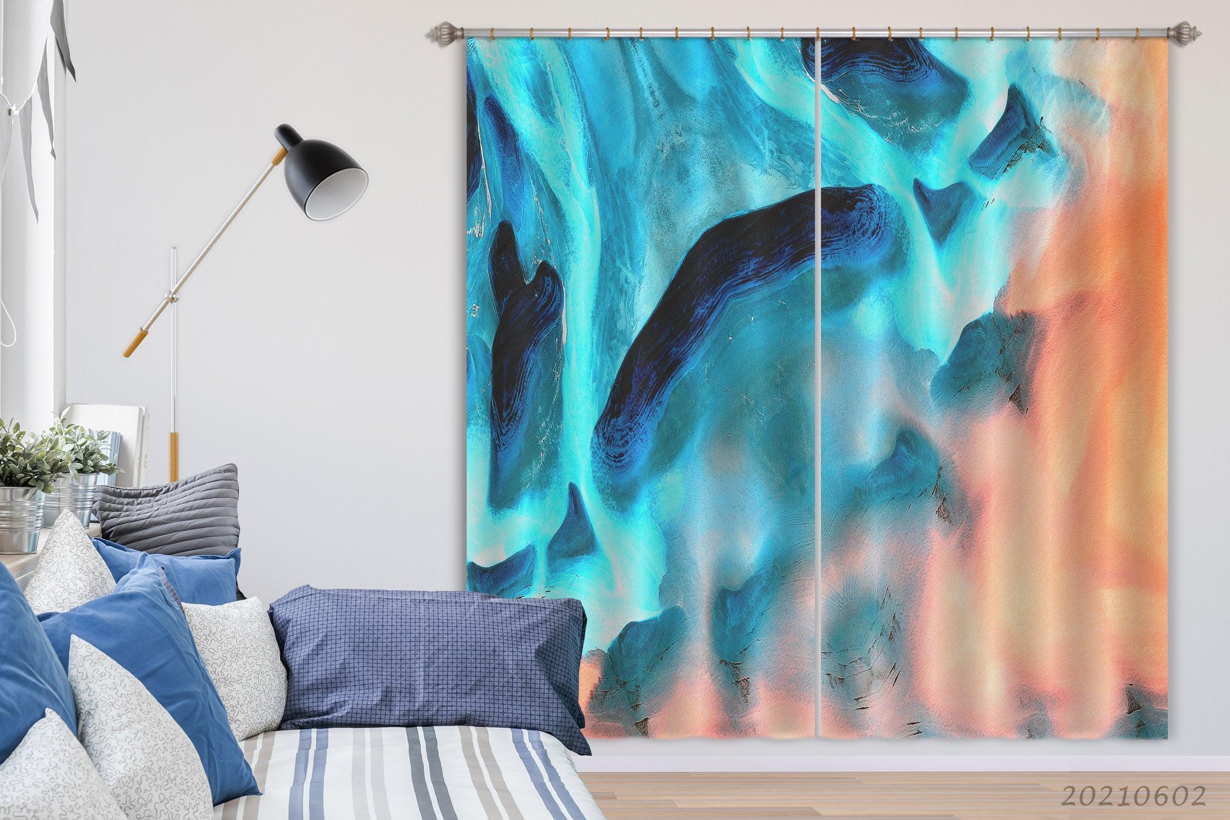 3D Abstract Blue Geometric Pattern Curtains and Drapes GD 618- Jess Art Decoration