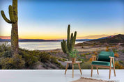 3D Desert Lakes Cactus Blue Sky  Setting Sun Wall Mural Wallpaper SWW1879- Jess Art Decoration