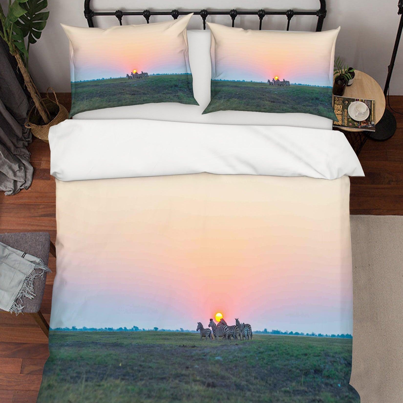 3D Zebra Sunrise Grassland Quilt Cover Set Bedding Set Pillowcases SF59- Jess Art Decoration