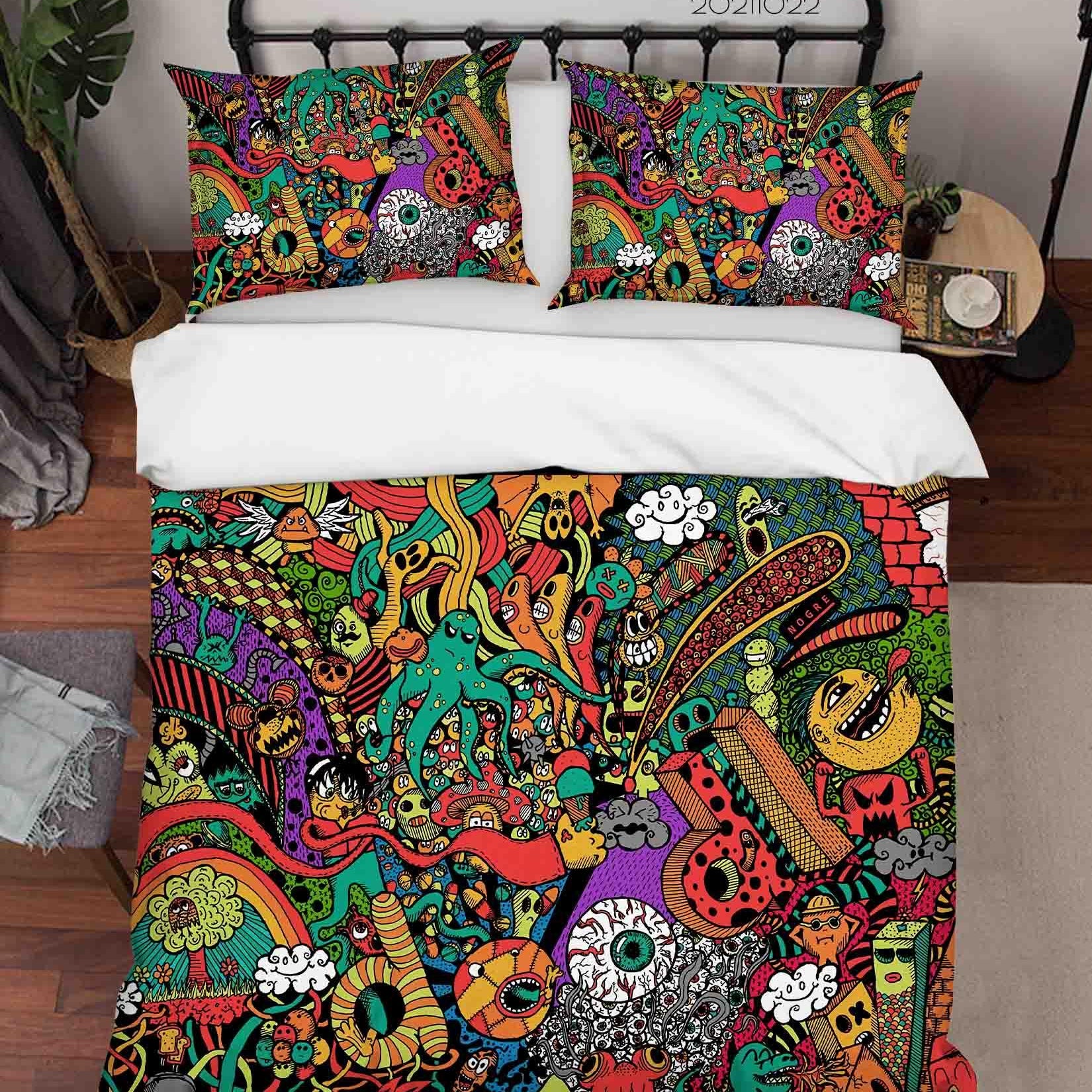 3D Abstract Color Illustration Art Doodle Quilt Cover Set Bedding Set Duvet Cover Pillowcases 102- Jess Art Decoration