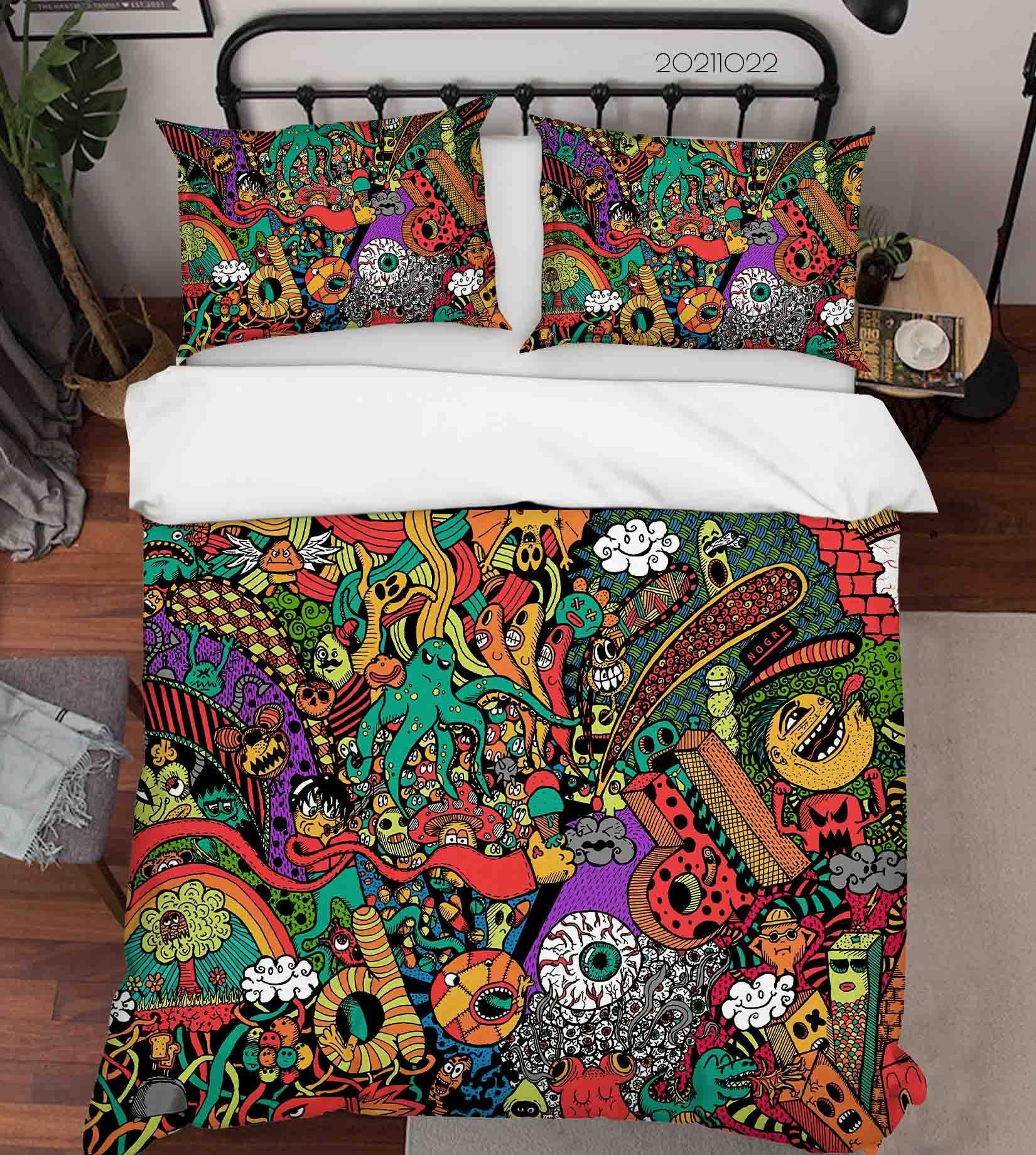 3D Abstract Color Illustration Art Doodle Quilt Cover Set Bedding Set Duvet Cover Pillowcases 102- Jess Art Decoration