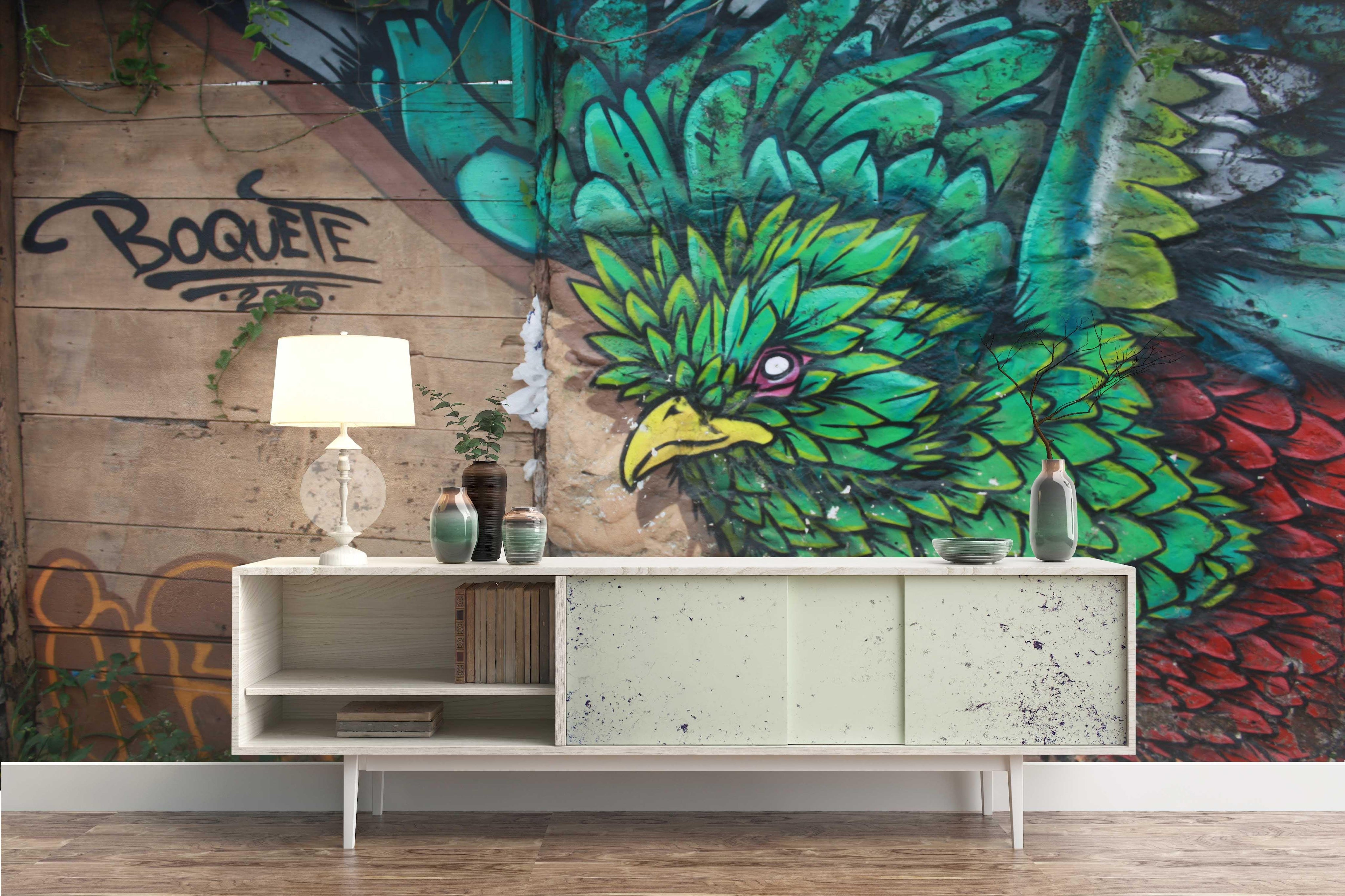 3D Abstract Green Eagle Wooden Graffiti Wall Mural Wallpaper 80- Jess Art Decoration