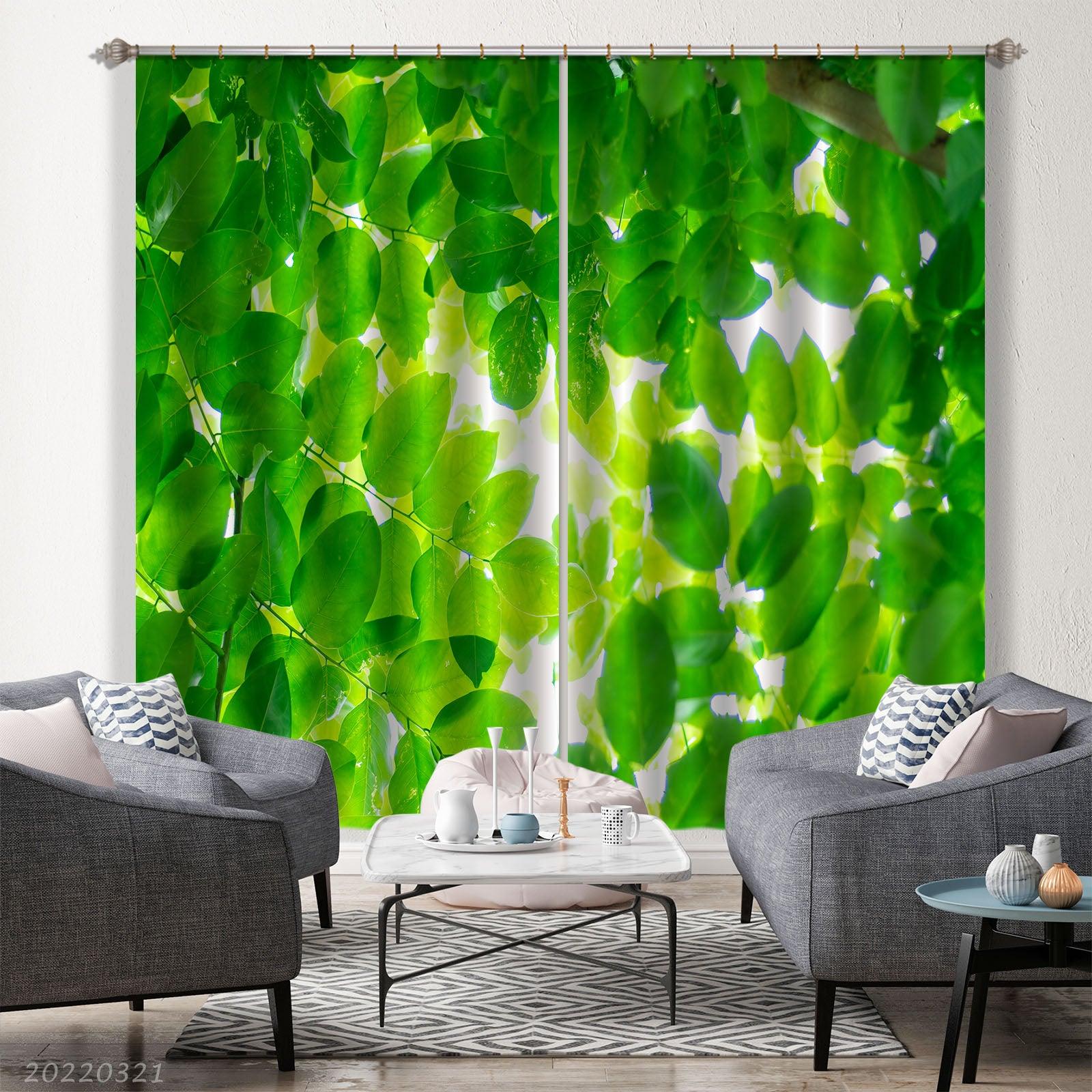 3D Leaf Green Nature Sunlight Curtains and Drapes GD 3106- Jess Art Decoration