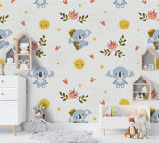 3D Grey Koala Pink Floral Wall Mural Wallpaper 41- Jess Art Decoration