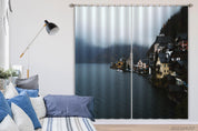 3D Lake Mountain Town Building Misty Curtains and Drapes GD 797- Jess Art Decoration