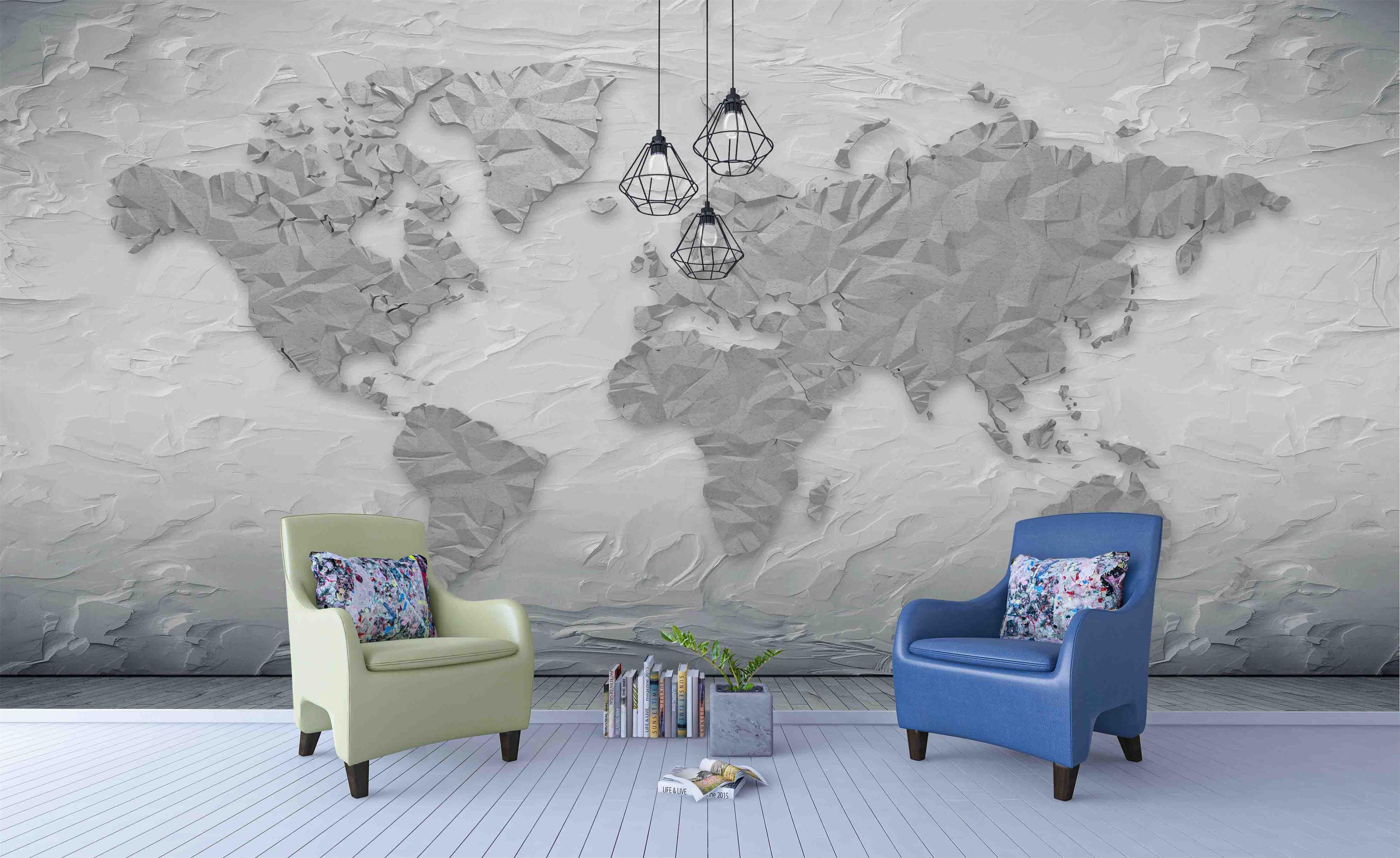 3D Grey World Map Wall Mural Wallpaper LQH 160- Jess Art Decoration