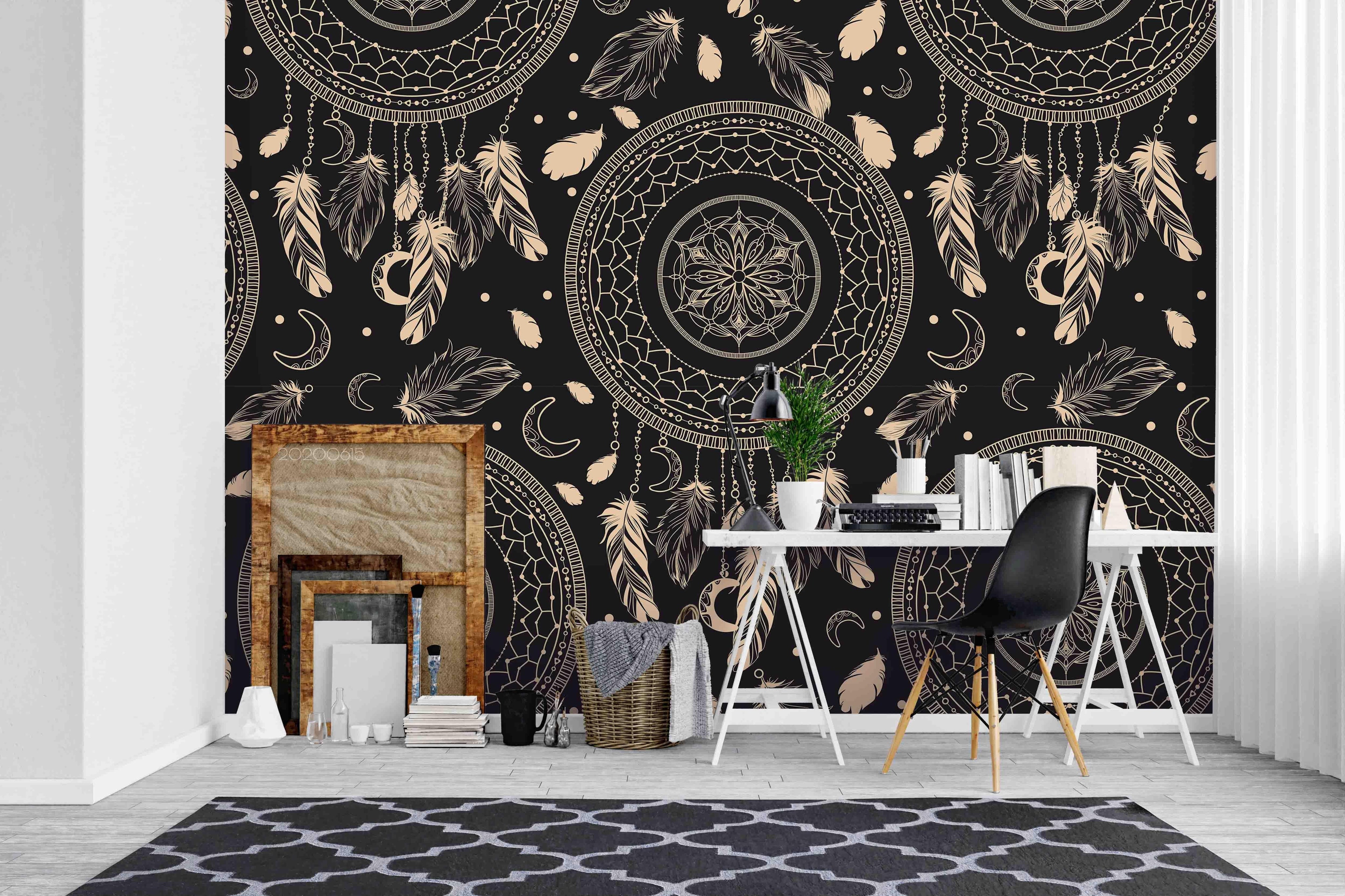 3D Black Dream Catcher Wall Mural Wallpaper A024 LQH- Jess Art Decoration