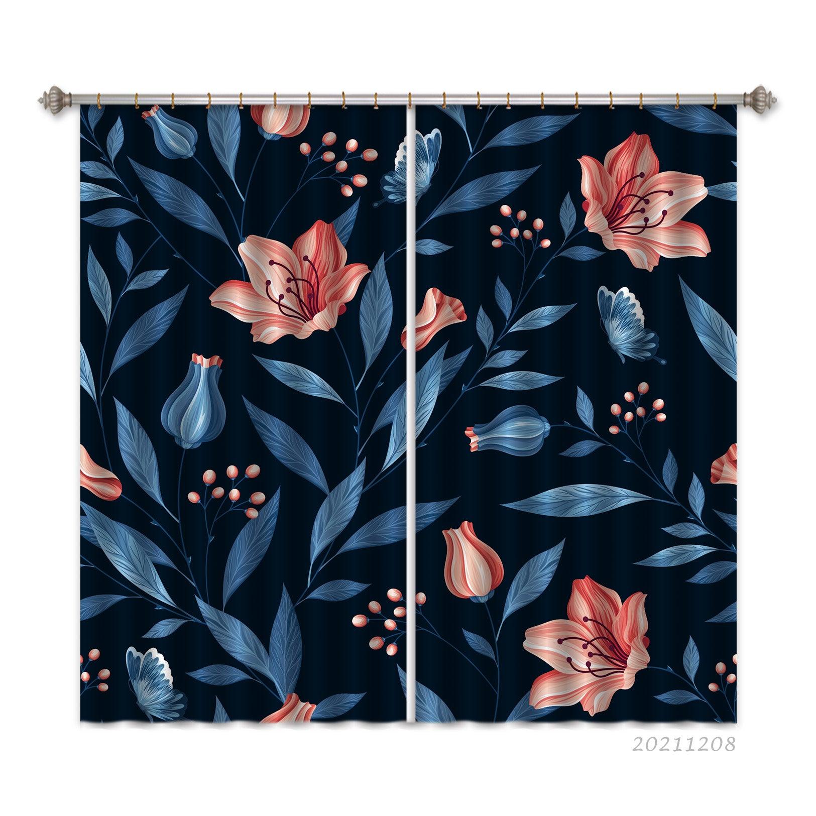 3D Hand Drawn Floral Pink Curtains and Drapes LLL 627- Jess Art Decoration