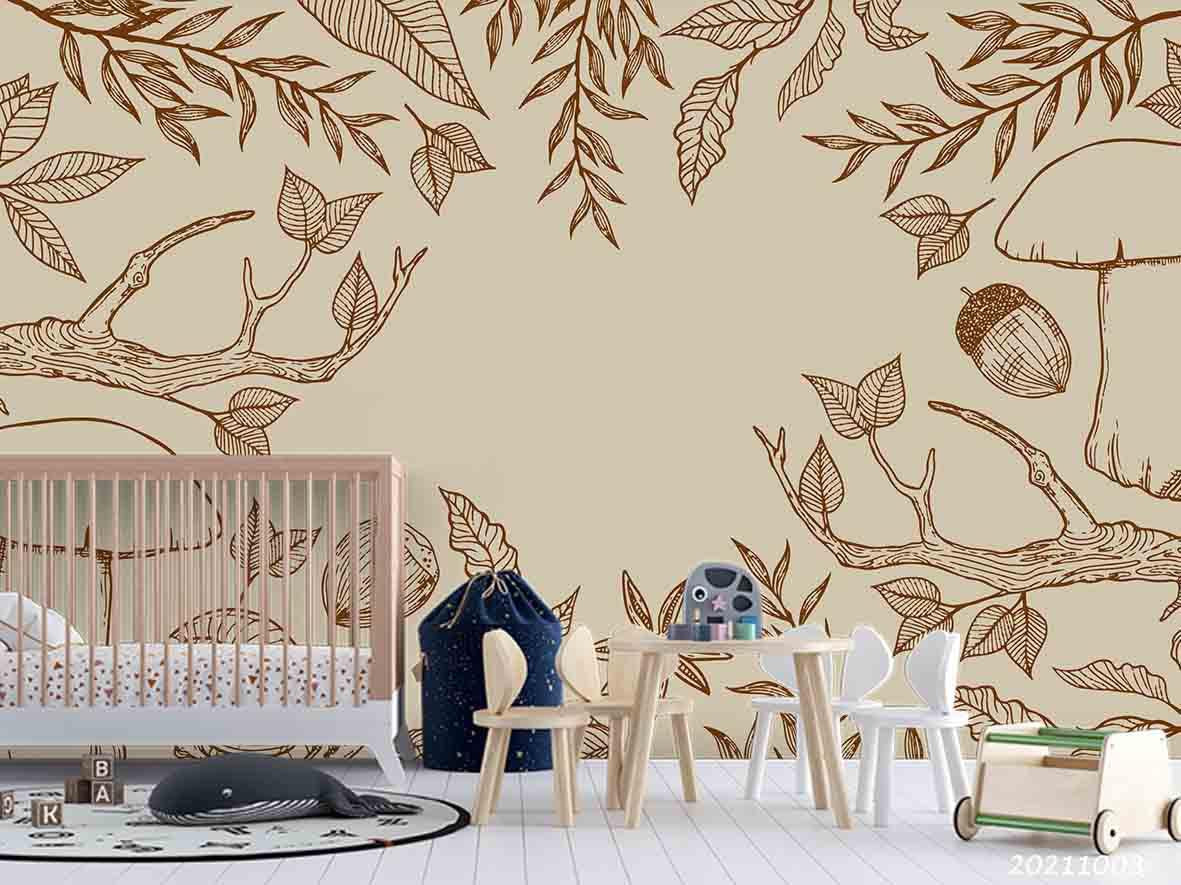 3D Retro Leaf Pine Cone Wall Mural Wallpaper LQH 346- Jess Art Decoration