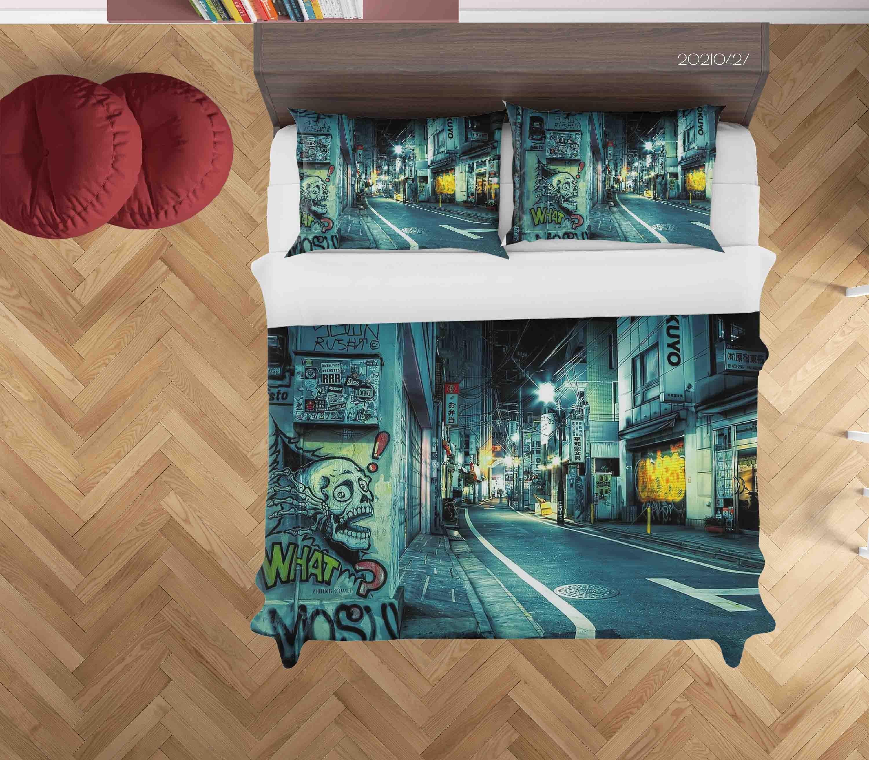 3D Abstract Colored Street Graffiti Quilt Cover Set Bedding Set Duvet Cover Pillowcases 49- Jess Art Decoration