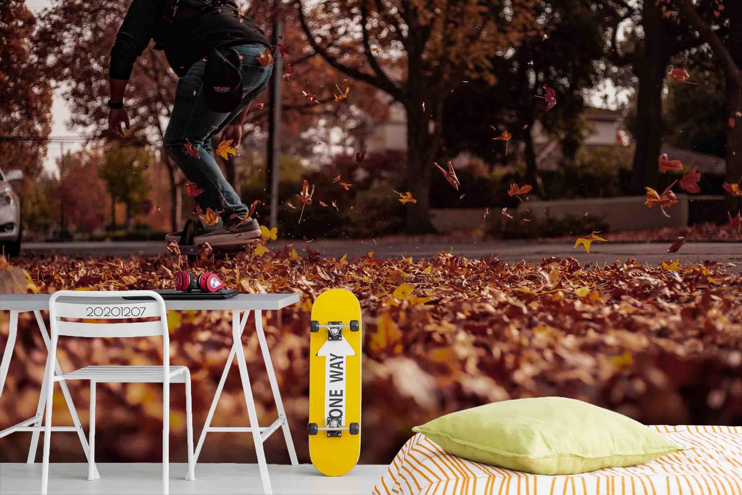 3D Pexels Fall Maple Leaves Street Skateboard Wall Mural Wallpaper LXL- Jess Art Decoration