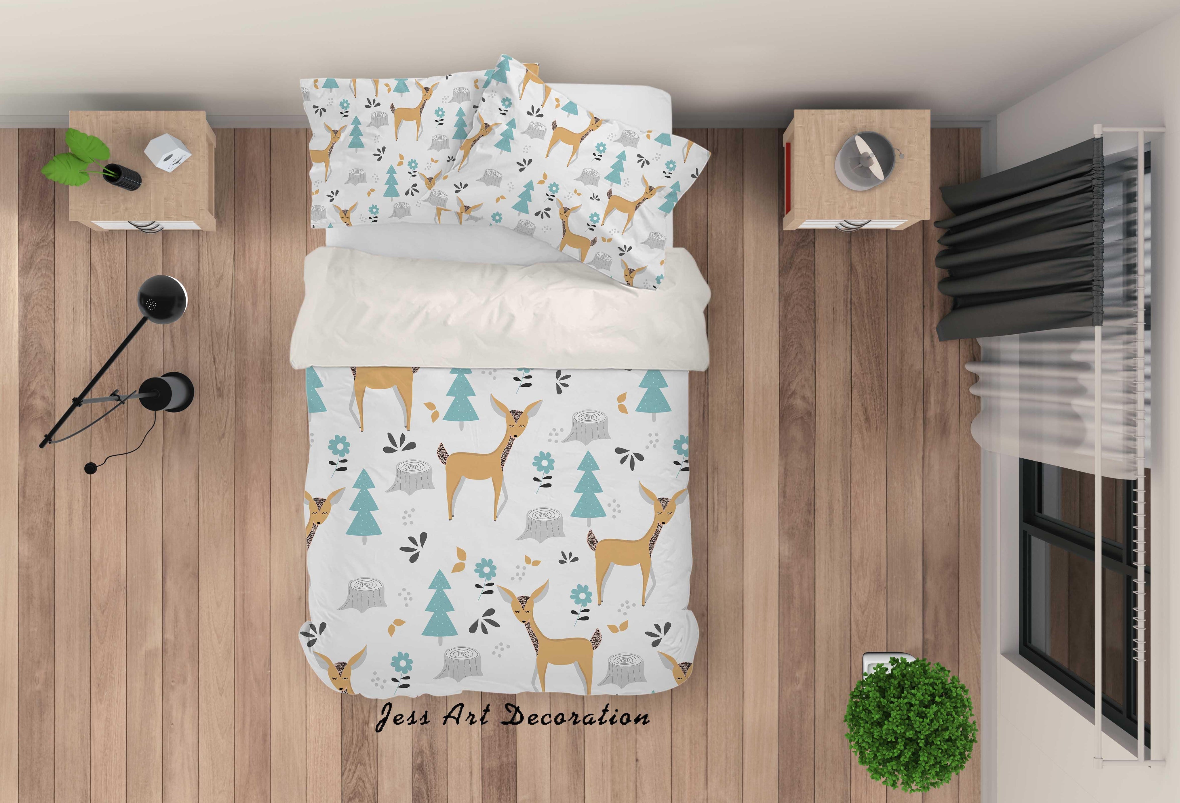 3D Cartoon Deer Pine Quilt Cover Set Bedding Set Pillowcases 93- Jess Art Decoration