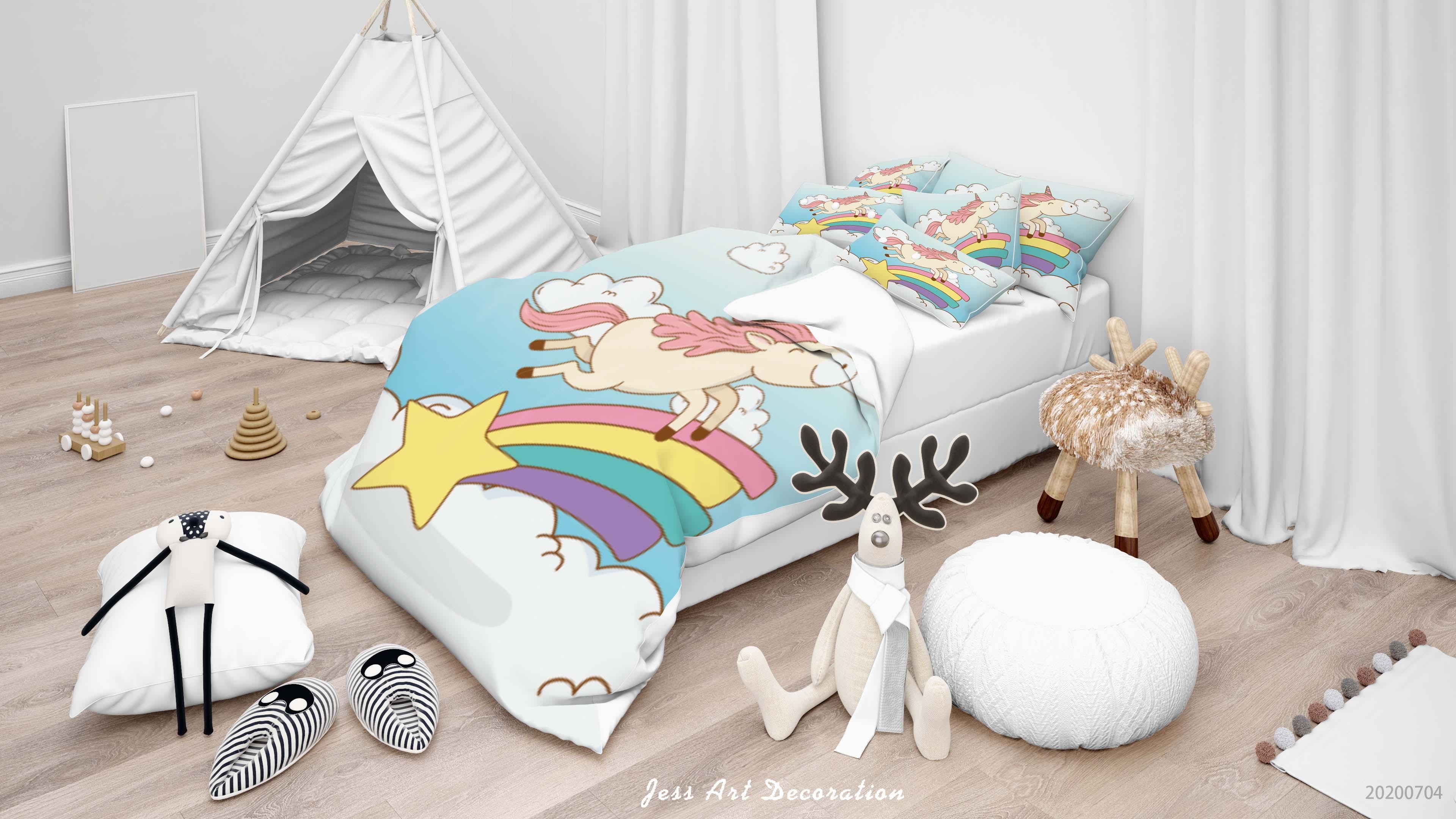3D Blue Unicorn Star Quilt Cover Set Bedding Set Duvet Cover Pillowcases SF13- Jess Art Decoration