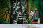 3D Abstract Graffiti Green Man Freedom Damaged Sign Wall Mural Wallpaper SWW170- Jess Art Decoration