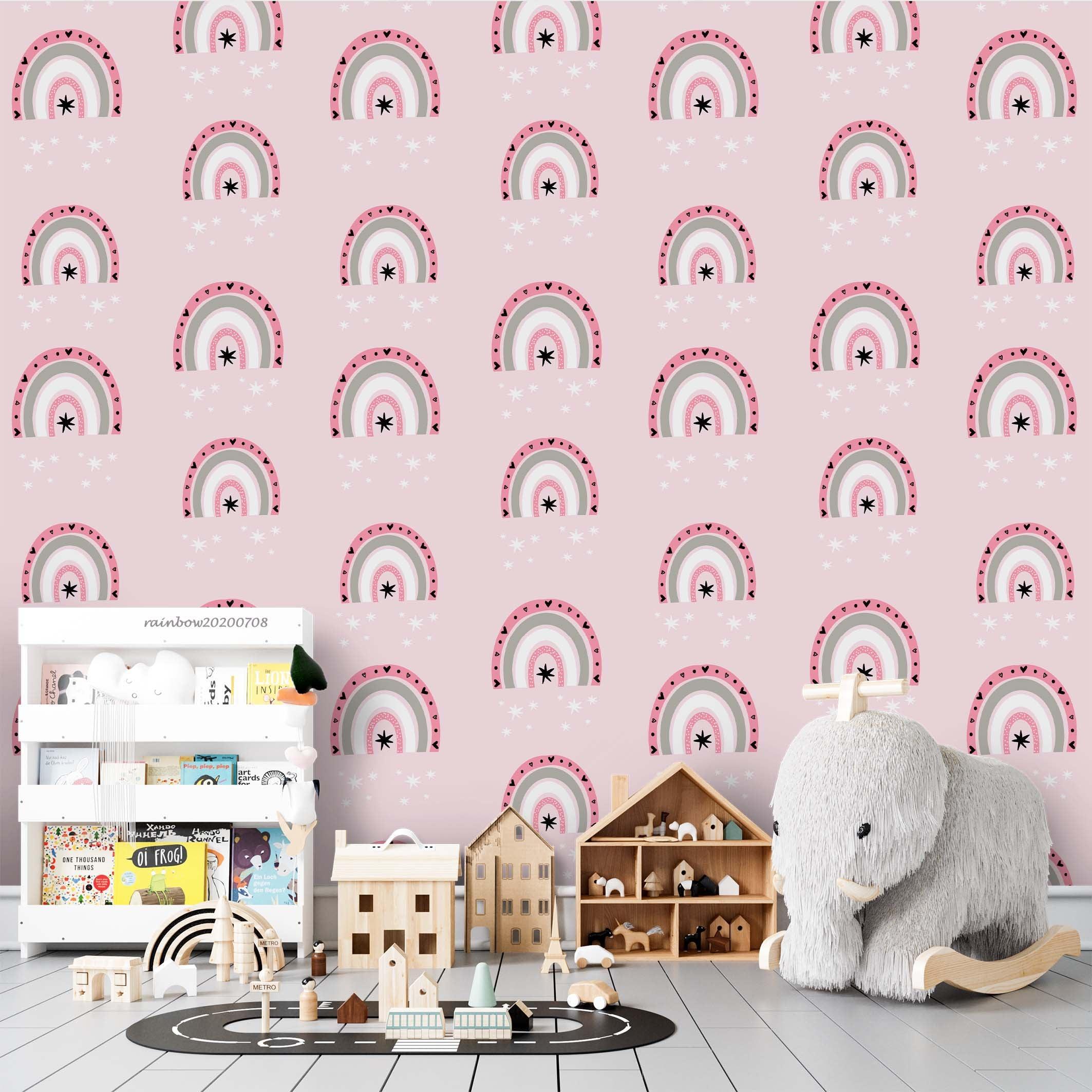 3D Cartoon Rainbow Pink Wall Mural Wallpaper A187 LQH- Jess Art Decoration