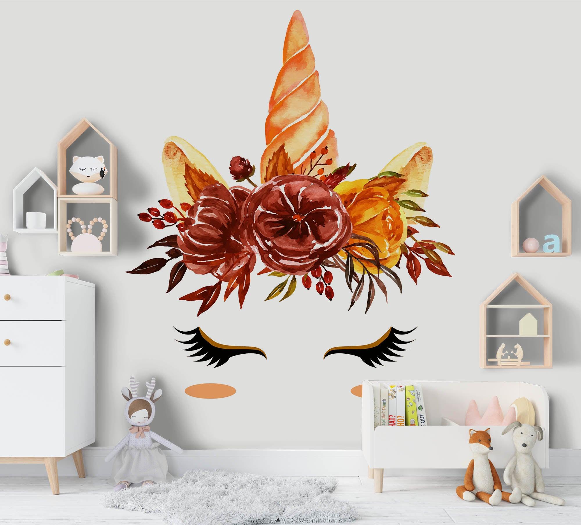 3D Unicorn Floral Animal Wall Mural Wallpaper 55 LQH- Jess Art Decoration